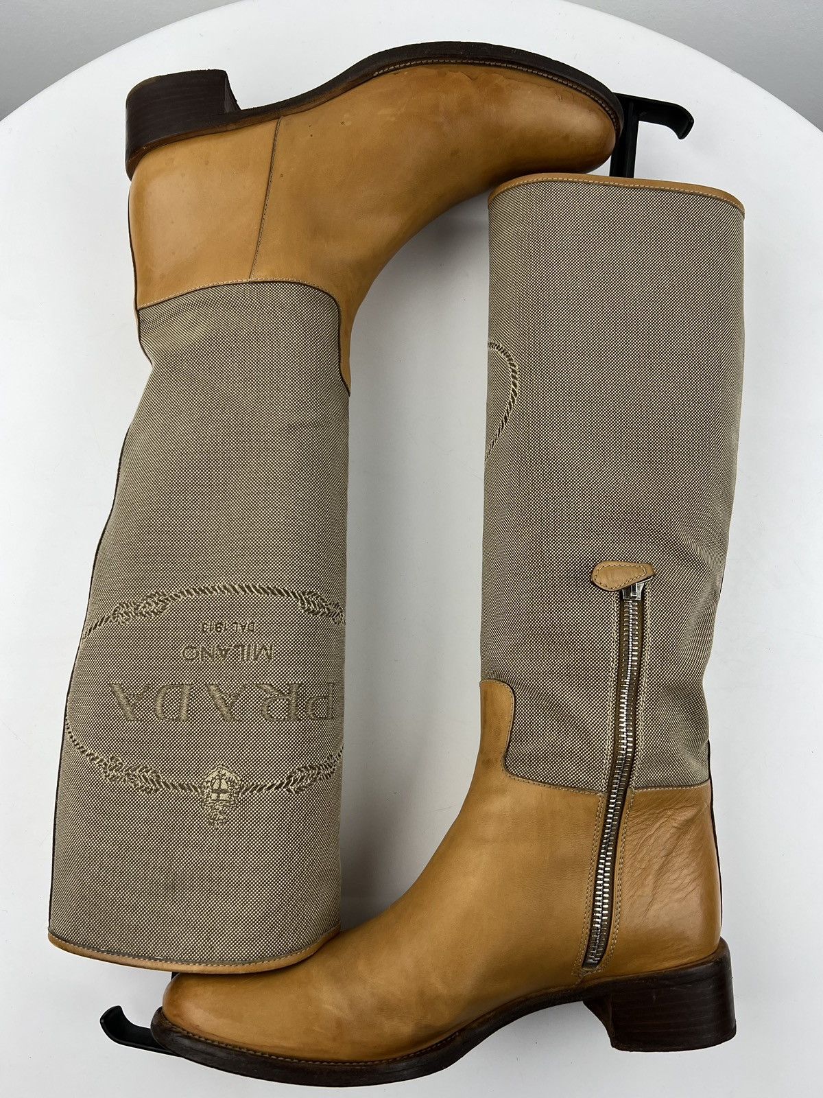 Prada PRADA MILANO Boots Leather Riding Tall Shoes Jacquard Logo Size US 6 / IT 36 - 9 Thumbnail