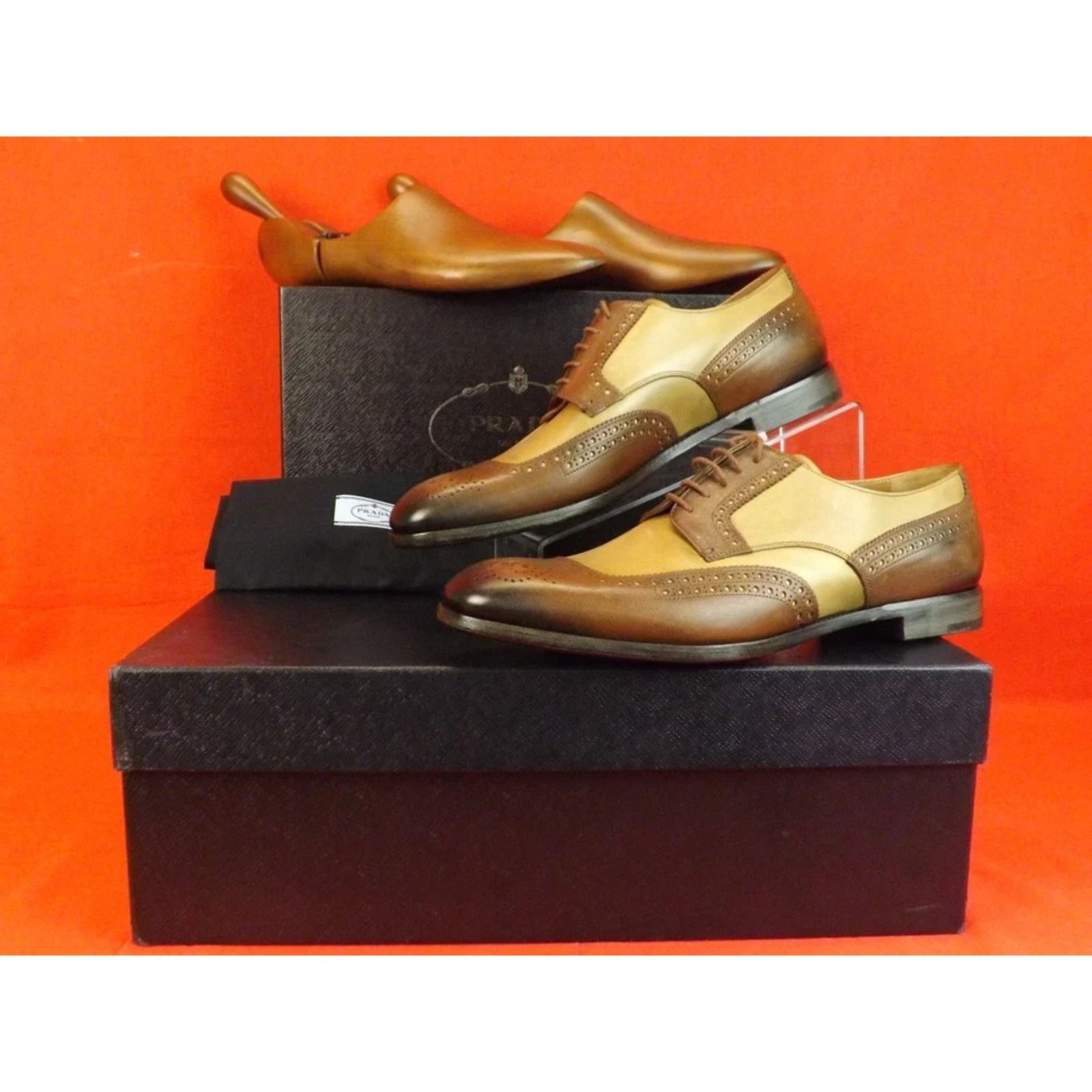 Prada PRADA BURNISHED BROWN LEATHER BROGUE OXFORDS TREES SET 9.5 Size US 10.5 / EU 43-44 - 3 Thumbnail