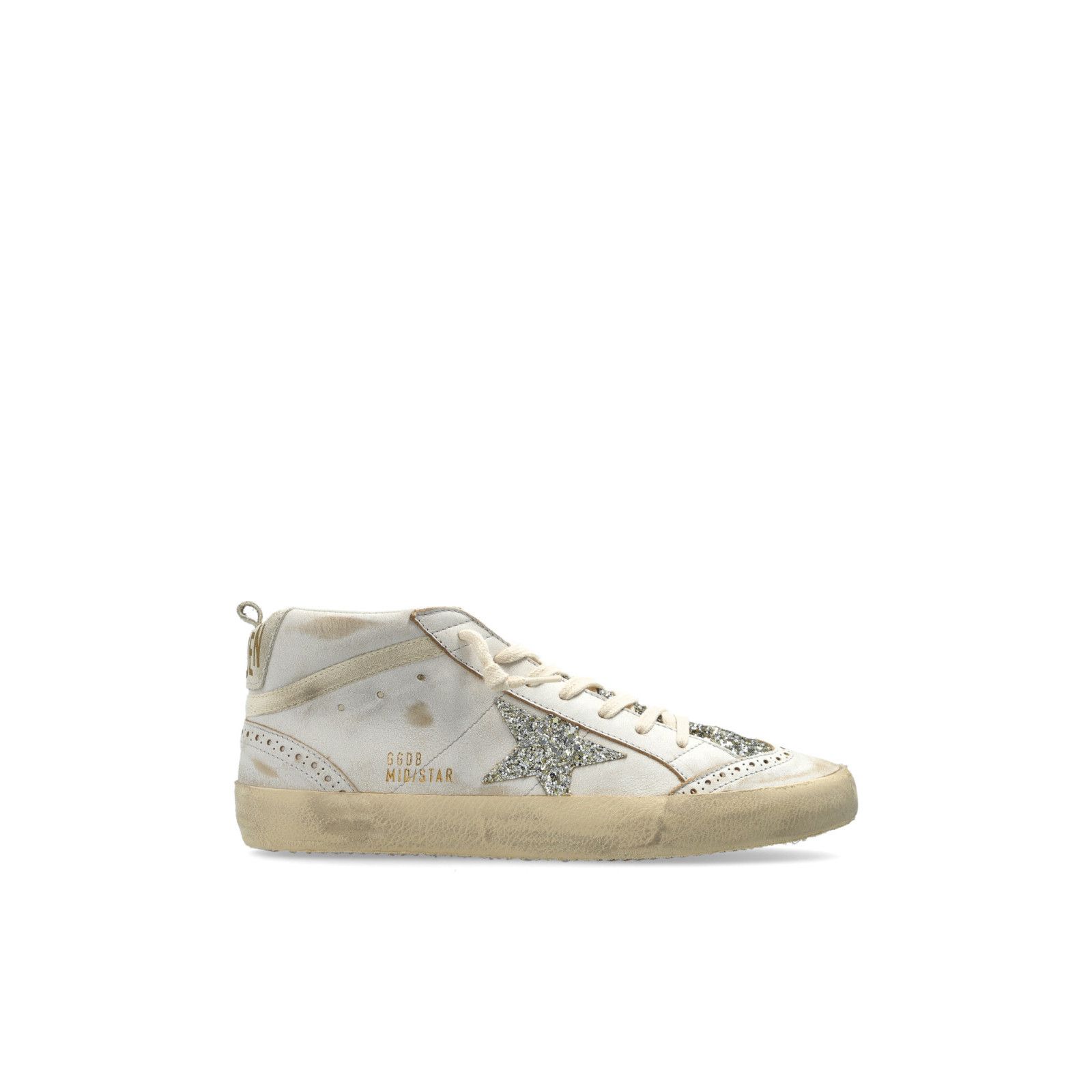 GOLDEN GOOSE Mid Star Women's White/Silver Sneakers New & Au