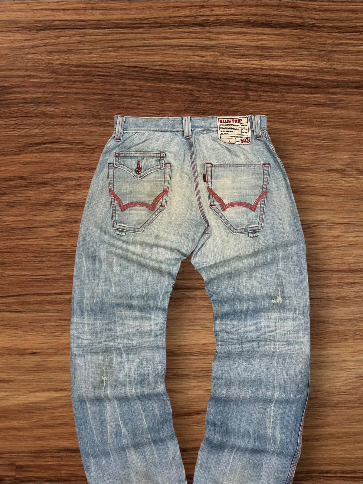 45rpm × Edwin × Japanese Brand Vintage Edwin Blue Trip 503 Red Thread Distressed Blue Jeans Size US 32 / EU 48 - 6 Thumbnail