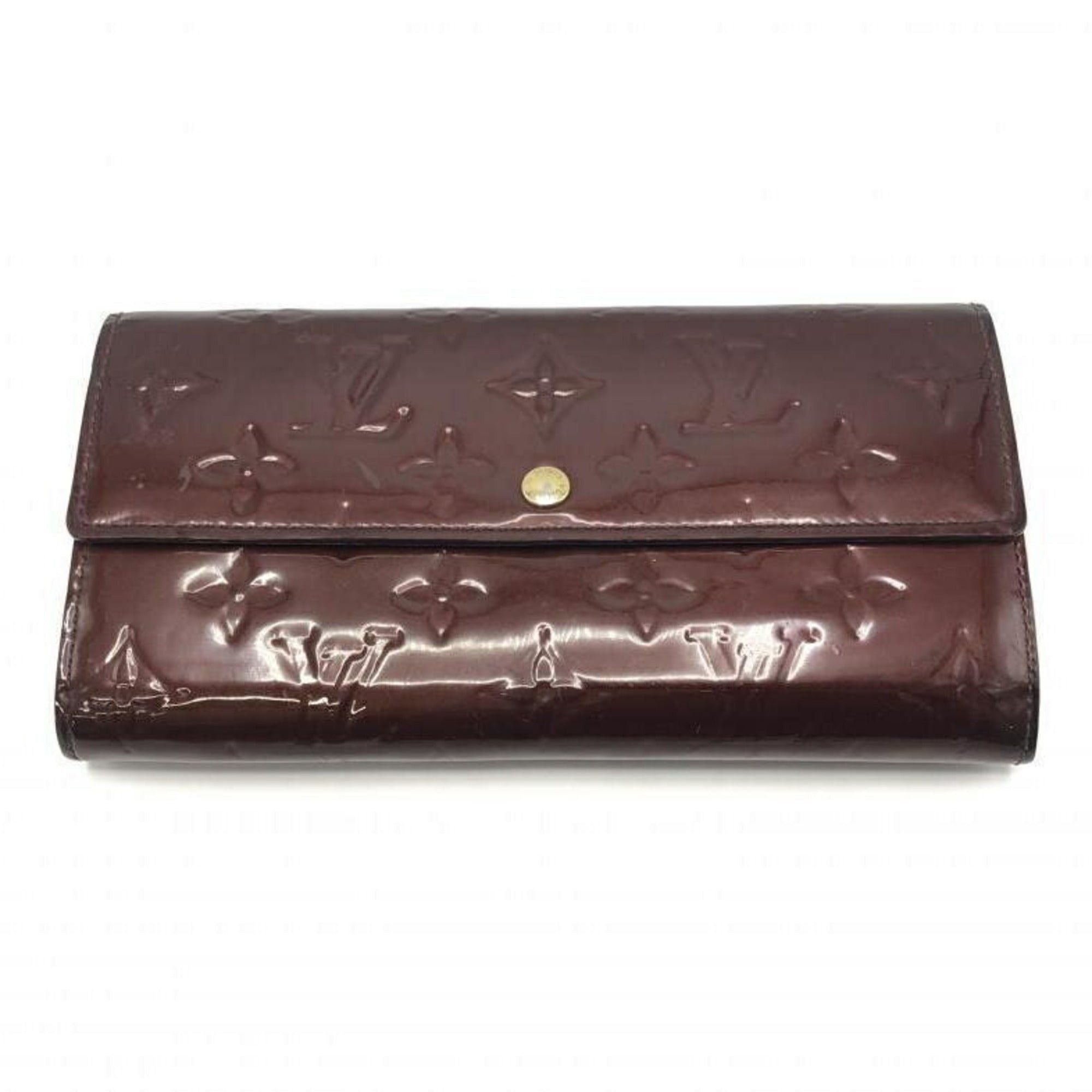 image of Louis Vuitton Portefeuille Sarah Long Wallet M93524 Monogram Vernis Wine Red in Black, Women's