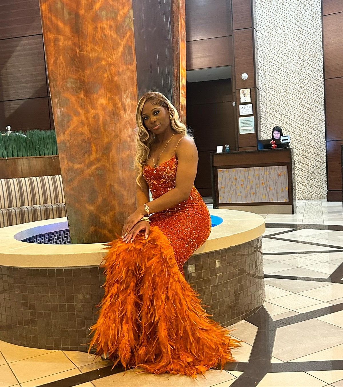 image of Feather Dress in Orange, Women's (Size Small)