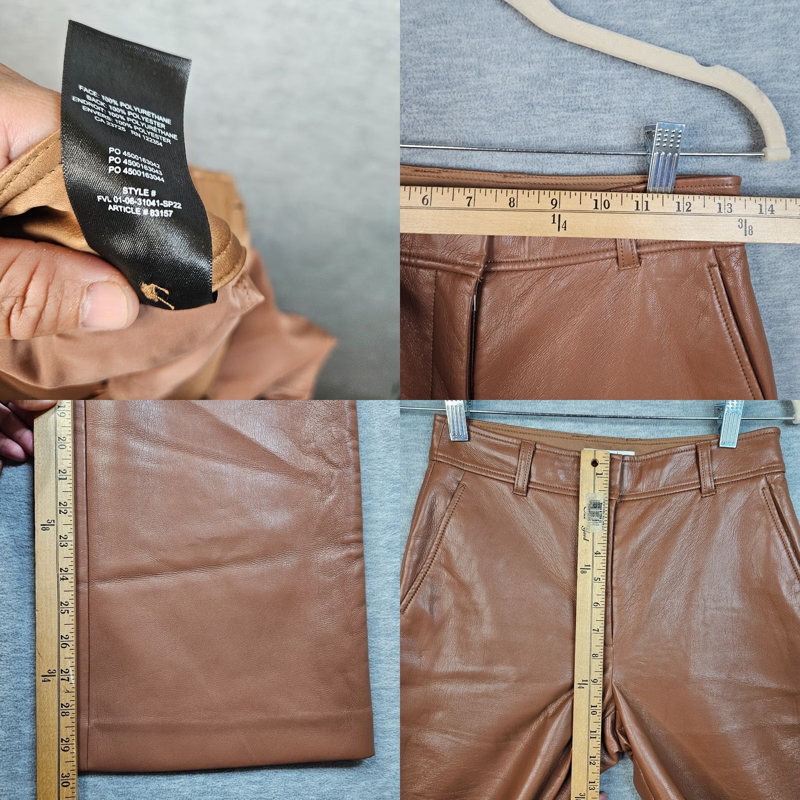 Vintage Babaton Faux Leather Wide-Leg Hook & Eye Mid-Rise Pants Brown Womens Sz 2 Pants Women Brown Wide-Leg 2 Hook & Eye Size 26" / US 2 / IT 38 - 8 Thumbnail