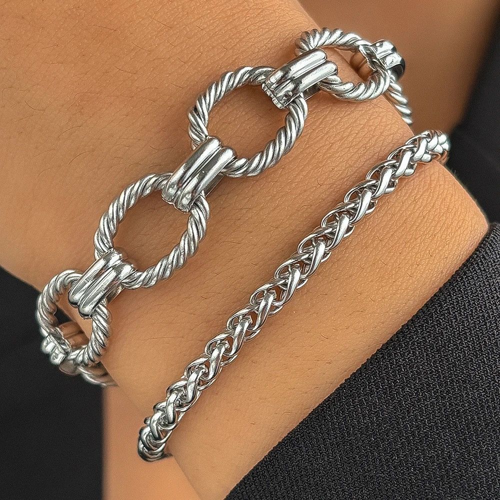 Vintage Vintage Silver Set Minimalist Bracelet Size ONE SIZE - 1 Thumbnail