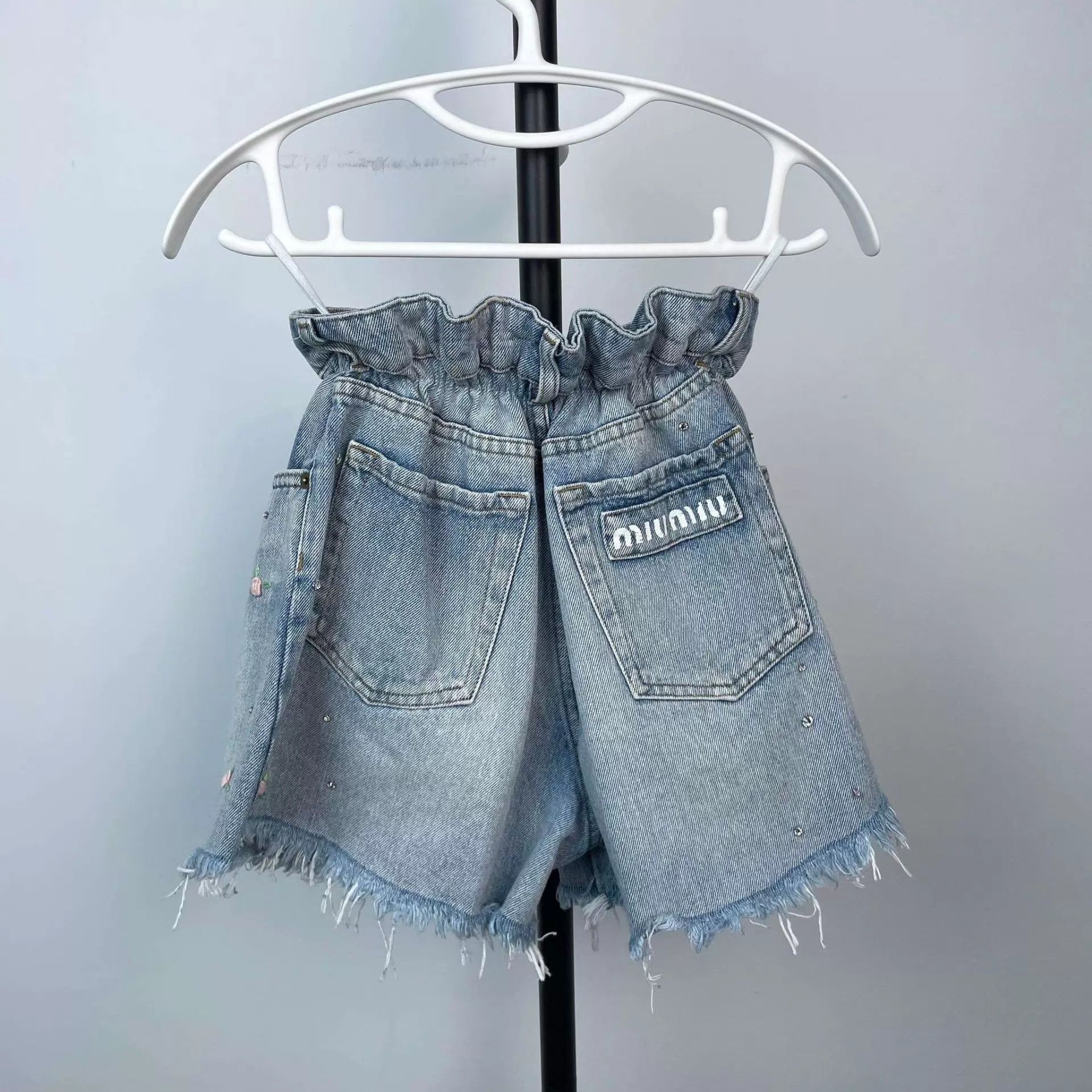 Miu Miu MIU MIU women's Blooming Denim Shorts 95 New 24 Size 24" / US 00 / IT 34 - 2 Thumbnail