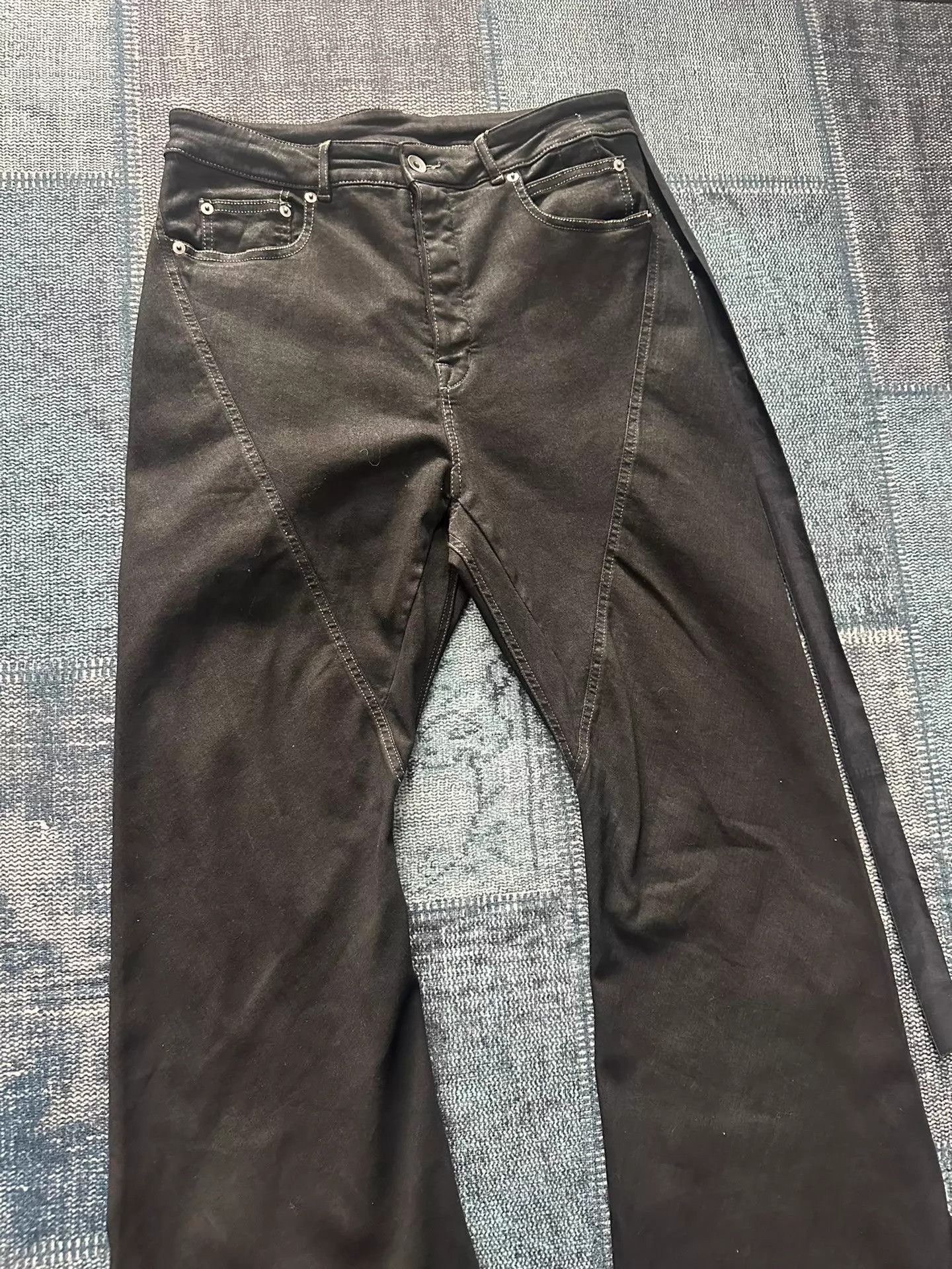 Rick Owens Rick Owens Bootcut Waxed Black Denim OG No Straps Size US 34 / EU 50 - 2 Thumbnail