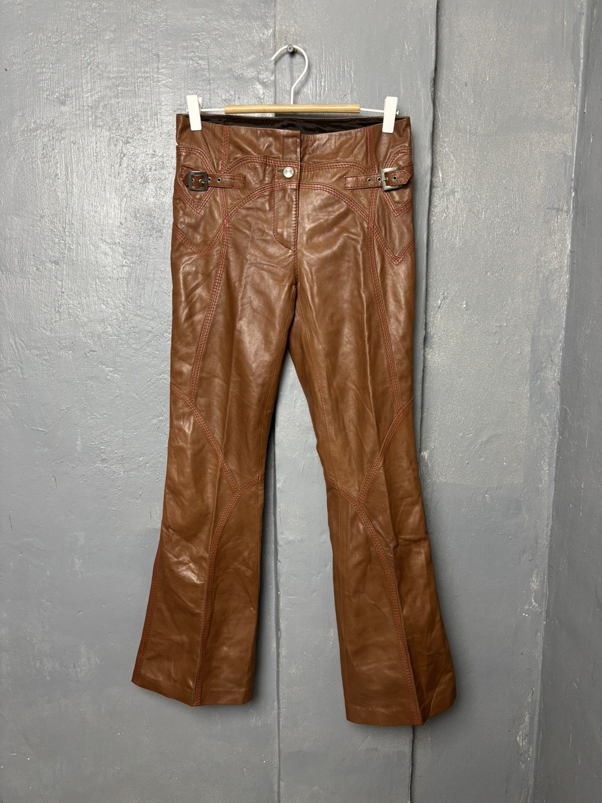 Versace RARE Y2K Versace Buckle Back Genuine Leather Flared Pants Size 28" / US 6 / IT 42 - 1 Thumbnail