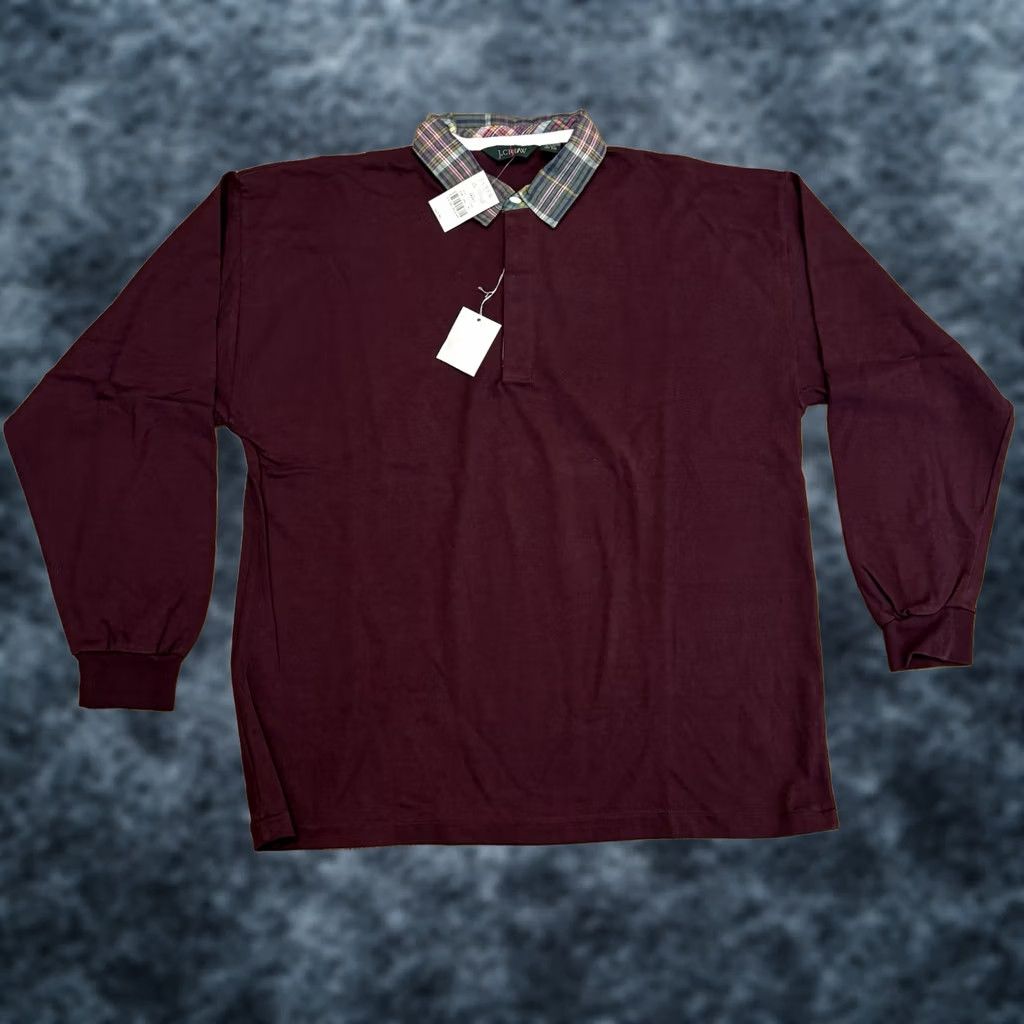 J.Crew VINTAGE J.CREW Polo Shirt Long Sleeve Men XL Maroon Rugby Golf plaid Oarsman 90s 2000s Mens Size US XL / EU 56 / 4 - 1 Thumbnail