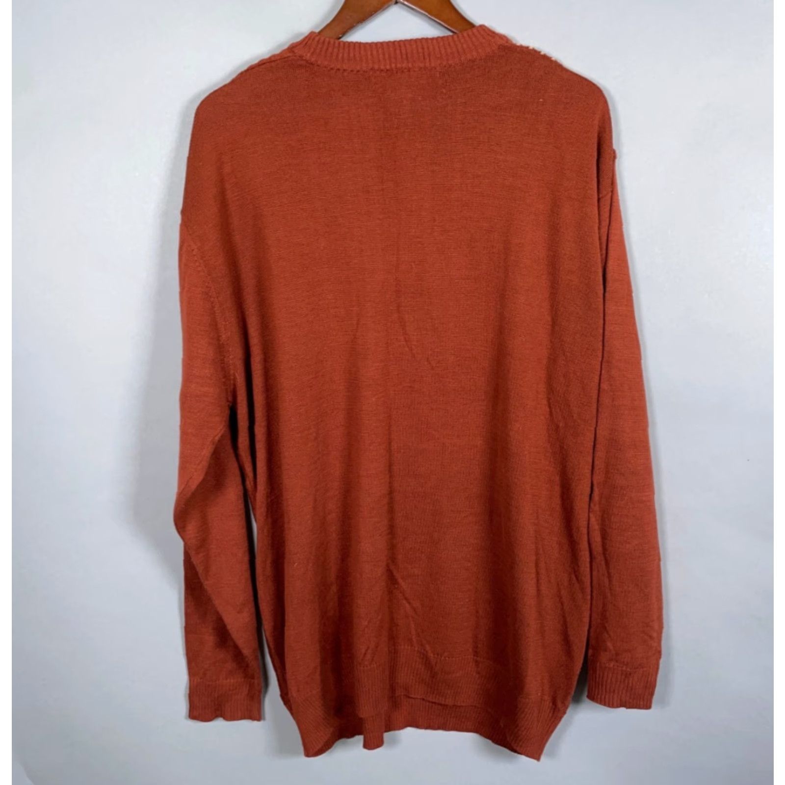 Vintage VINTAGE Syllables System Argyle Sweater Adult XL Burnt Orange Lightweight Knit 90s Mens Size US XL / EU 56 / 4 - 3 Thumbnail