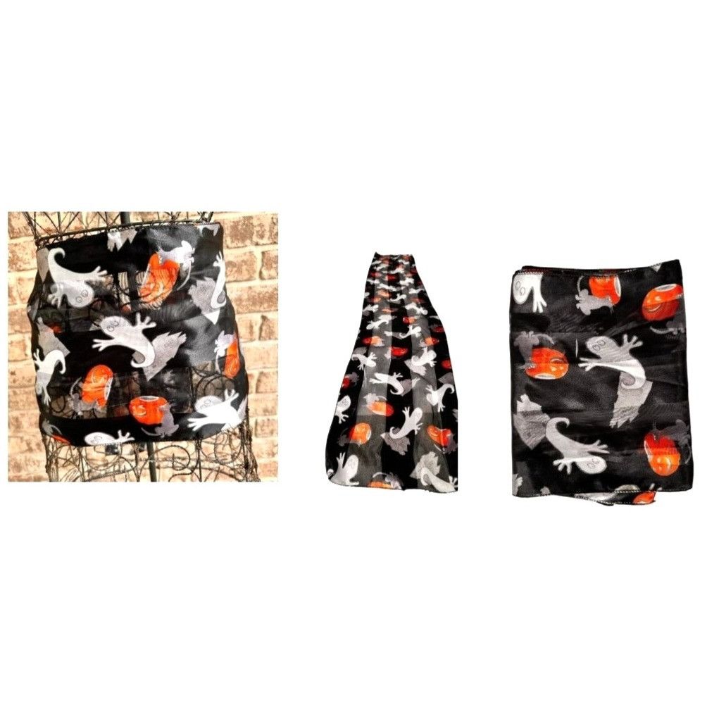 Vintage Halloween Scarf Black Gray Cats Ghosts Jack O Lantern Festiv Size ONE SIZE - 11 Thumbnail