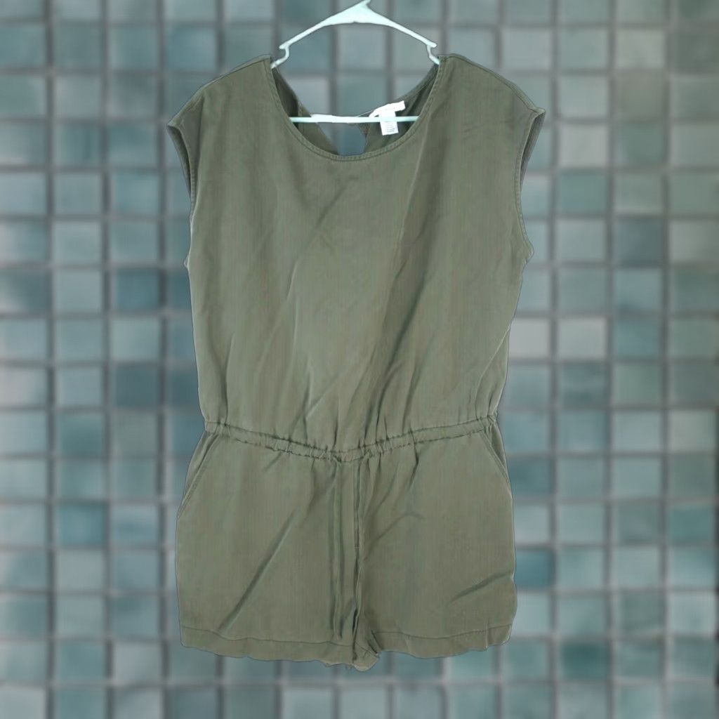 Vintage Daily Ritual Women's Romper Size L Green Sleeveless Casual One-Piece with Drawstring and Pockets Size 36" / US 14 / IT 50 - 1 Thumbnail