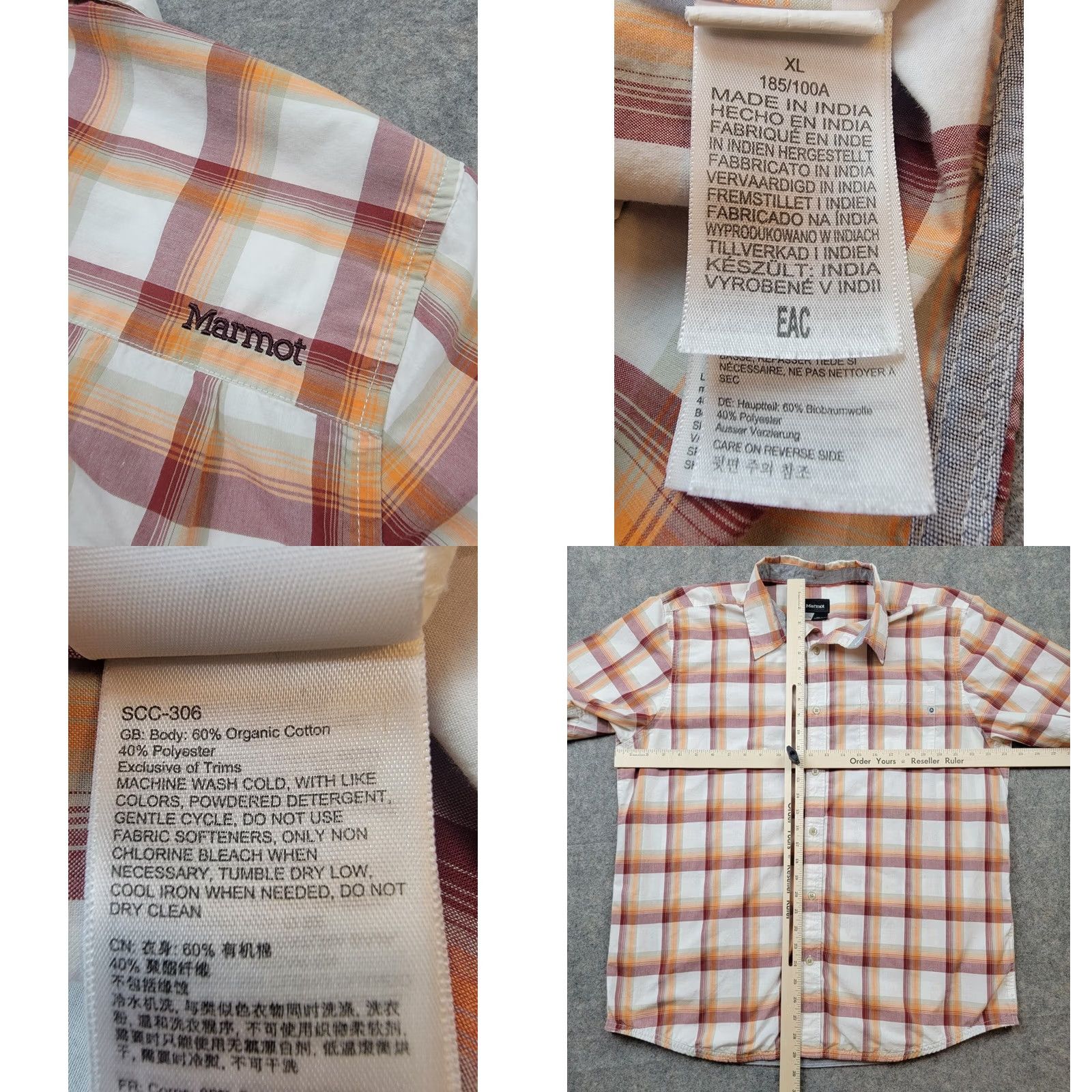 Marmot Marmot Shirt Mens XL Orange Red White Plaid Short Sleeve Button Up Size US XL / EU 56 / 4 - 8 Thumbnail