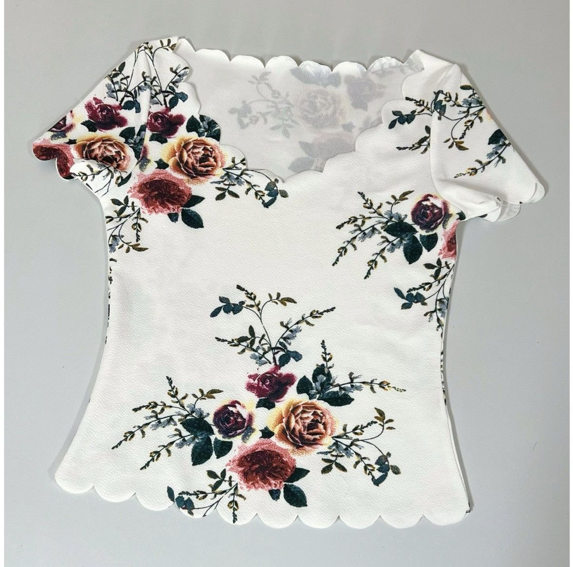 Vintage White Floral Scalloped Short Sleeve Top Shirt Blouse XS 🤍✨ Size XS / US 0-2 / IT 36-38 - 2 Thumbnail