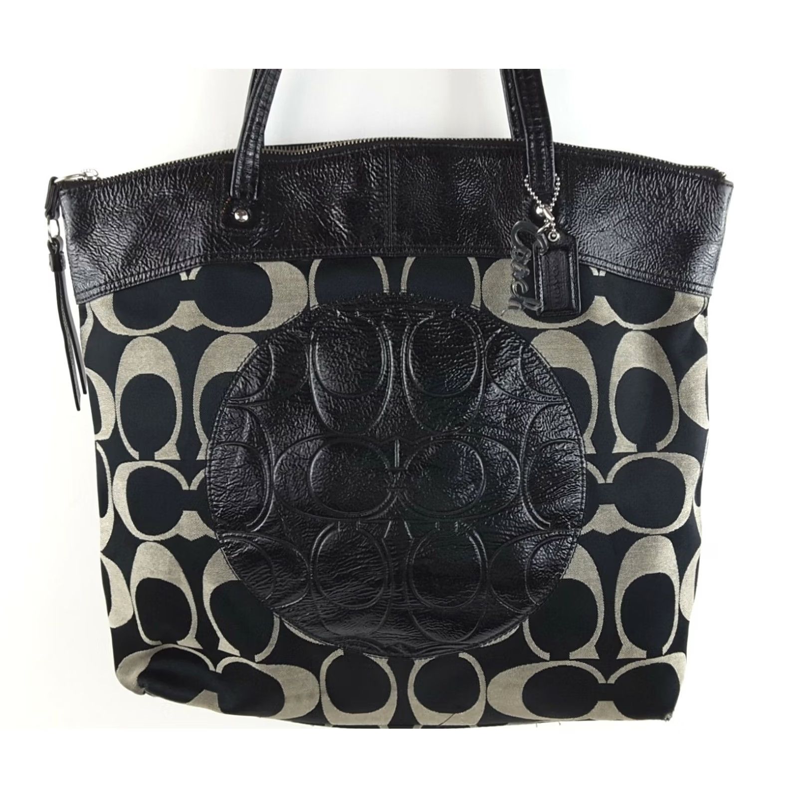 Coach Coach Laura Black Gray Jacquard Large Tote Purse Signature F18335 Handbag Women Size ONE SIZE - 3 Thumbnail