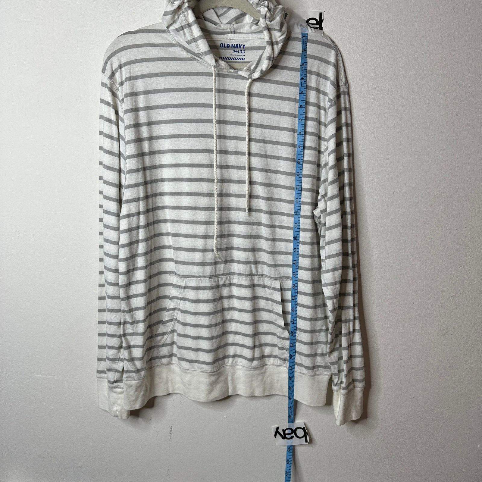 Old Navy Old Navy White & Gray Striped Pullover Front Pocket Hoodie L Size 34" / US 12 / IT 48 - 7 Thumbnail