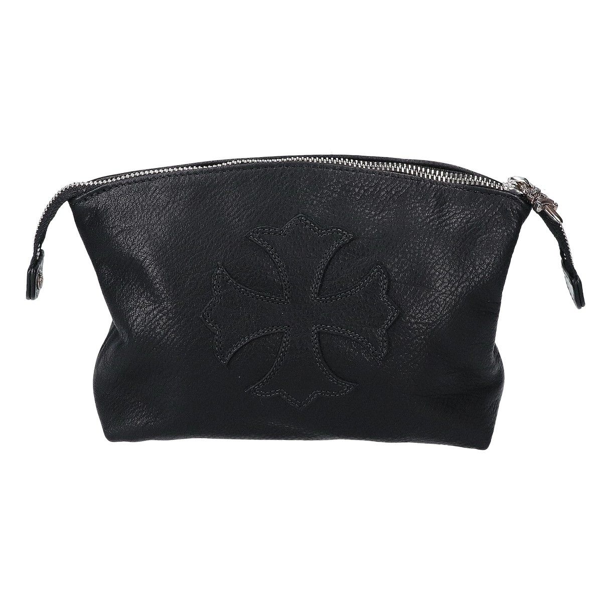 image of Chrome Hearts Plus Patch Leather Carry Pouch in Black, Women's
