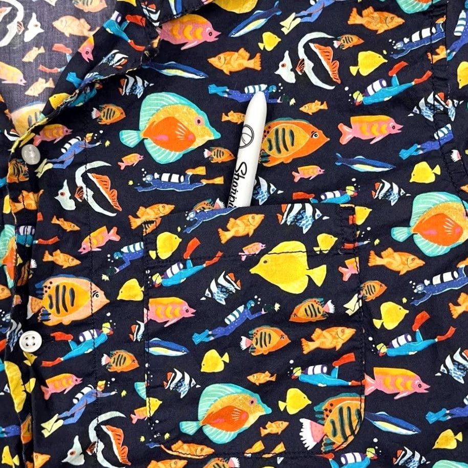 J.Crew VINTAGE J.CREW Liberty Shirt Men XL Blue Fish Hawaiian All Over AOP Print Button Up Prep Shirt Size US XL / EU 56 / 4 - 7 Thumbnail
