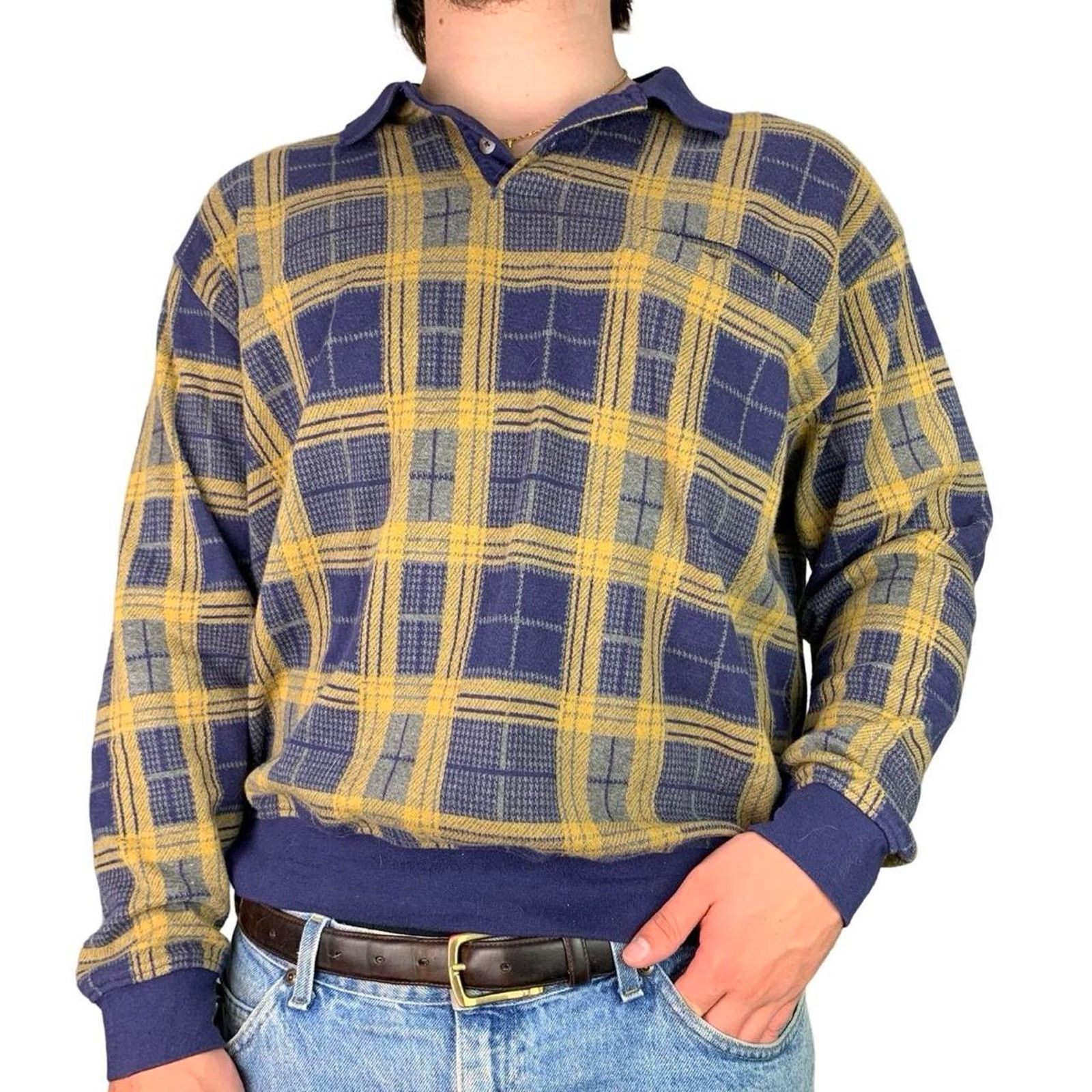 Japanese Brand × Vintage Vintage 90s Patterned Collared Long Sleeve Sweater Size US L / EU 52-54 / 3 - 1 Thumbnail