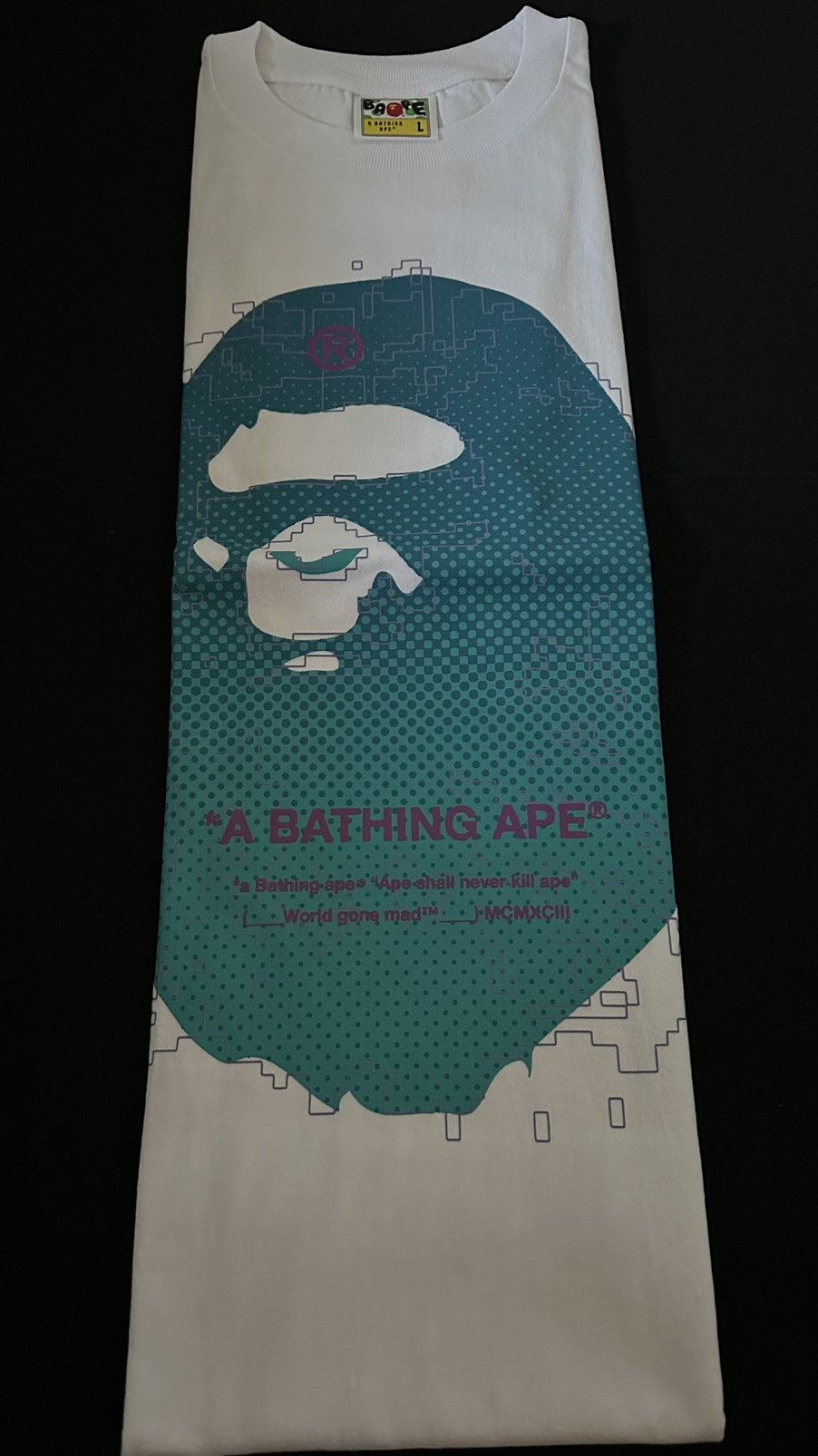 image of Bape A Bathing Ape Big Head Mosaic Blue Tee Shirt Size L New in White, Men's