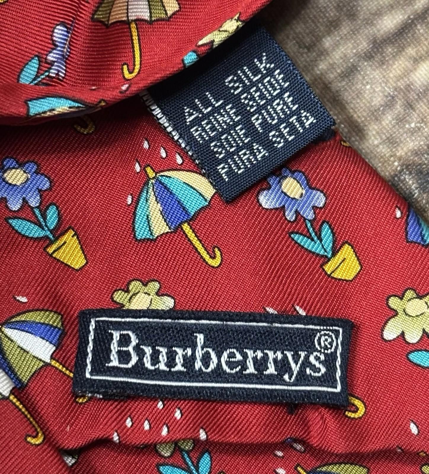 Burberry VTG Burberrys Silk Neck Tie Mens Umbrella Flower Red USA Size ONE SIZE - 3 Thumbnail