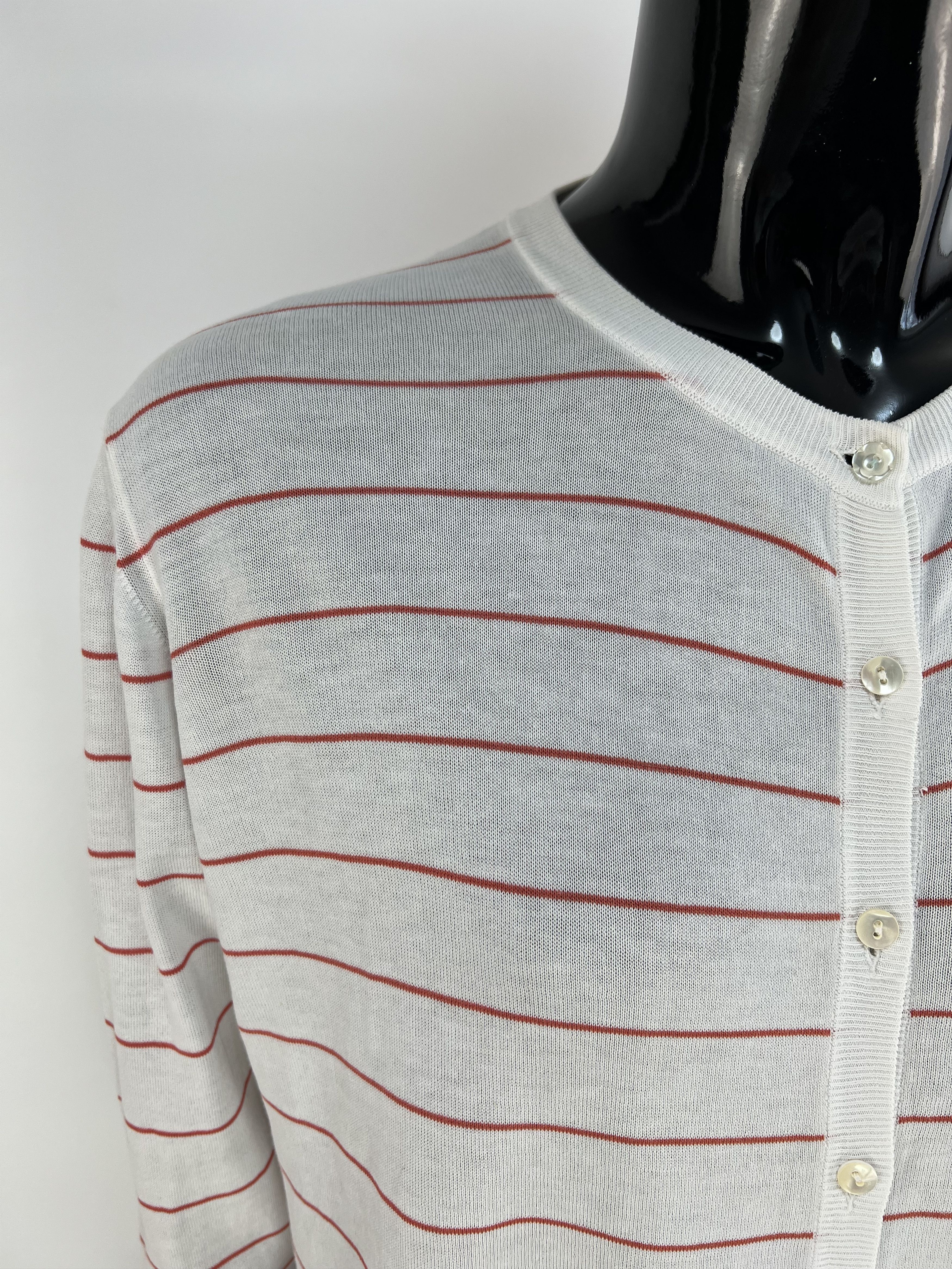 Malo Malo 100% Cotton Striped Crew Neck Cardigan Size IT 46 Size L / US 10 / IT 46 - 4 Thumbnail