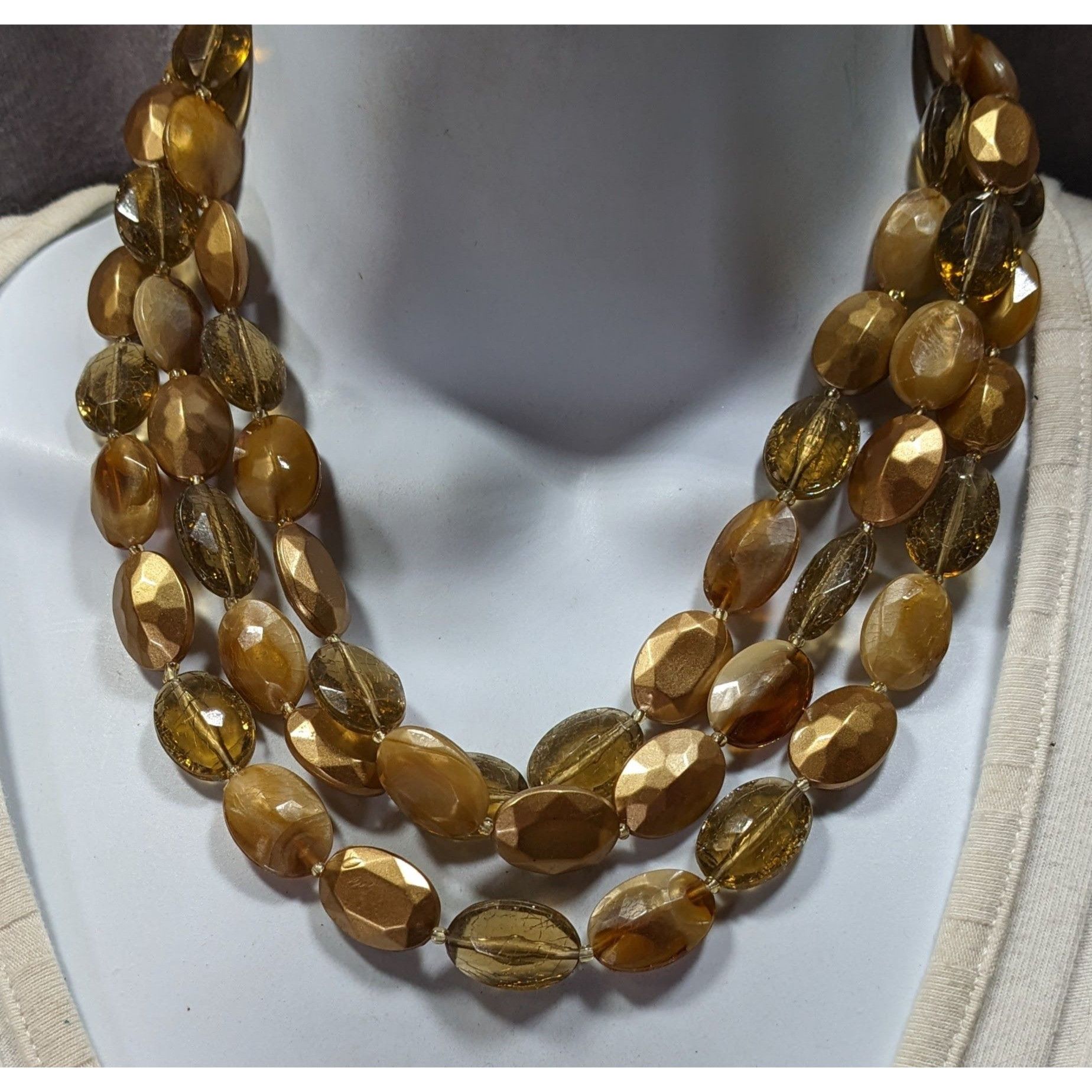 Other Vintage Gold Tone Metallic And Glitter Acrylic Beaded Neckal Size ONE SIZE - 4 Thumbnail
