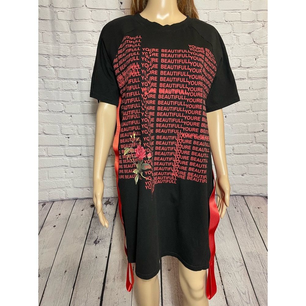 Other Kikiriki You are Beautiful Black T-Shirt Cotton Dress Size Size M / US 6-8 / IT 42-44 - 2 Thumbnail