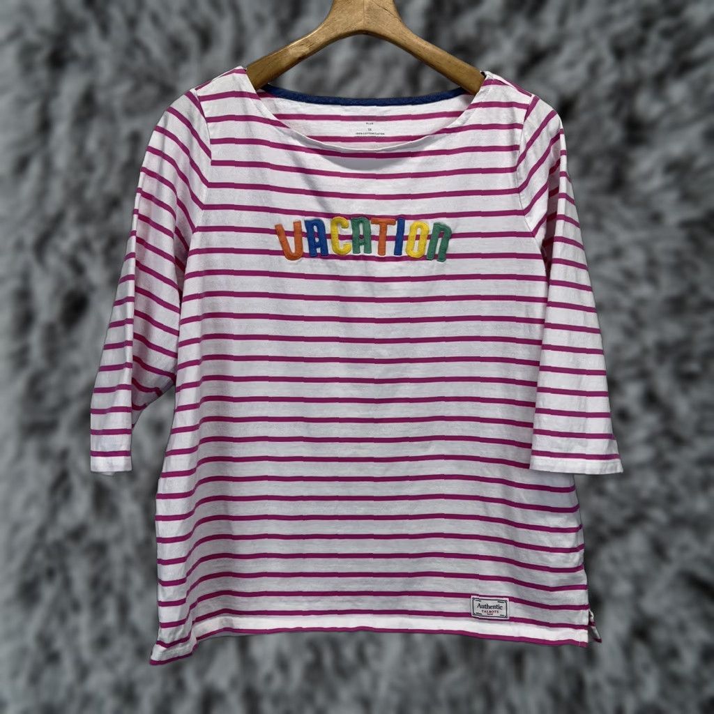 Talbots Talbots Vacation Shirt Womens 1X Plus Striped 3/4 Sleeve Pink White Cotton Casual Beach Womens Size XL / US 12-14 / IT 48-50 - 1 Thumbnail