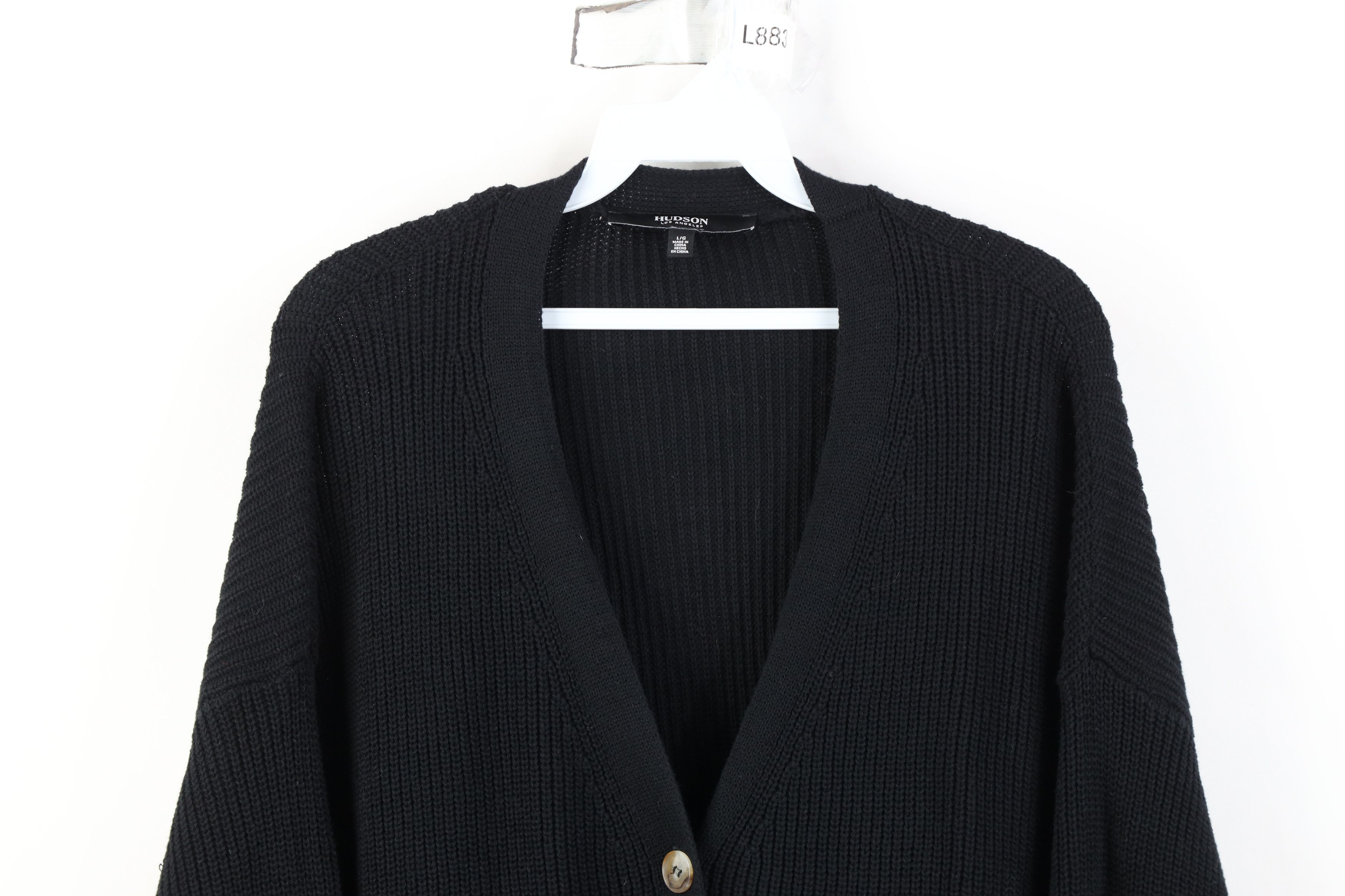 Vintage Hudson Jeans Blank Chunky Ribbed Knit Cardigan Sweater Black Size L / US 10 / IT 46 - 2 Thumbnail