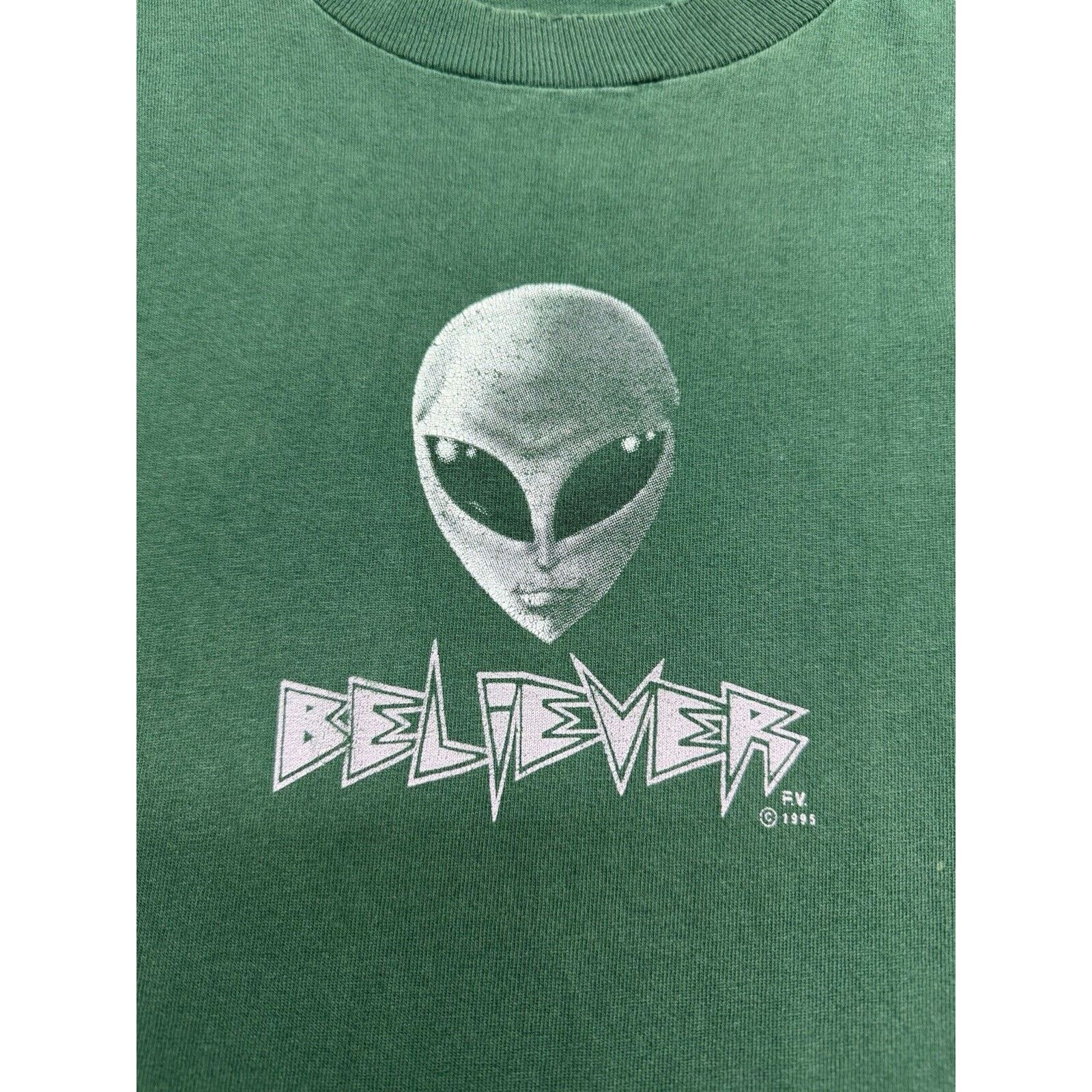 1995 Alien Workshop “BELIEVER” Green Skateboard TShirt Green Short Sleeve T Shirts