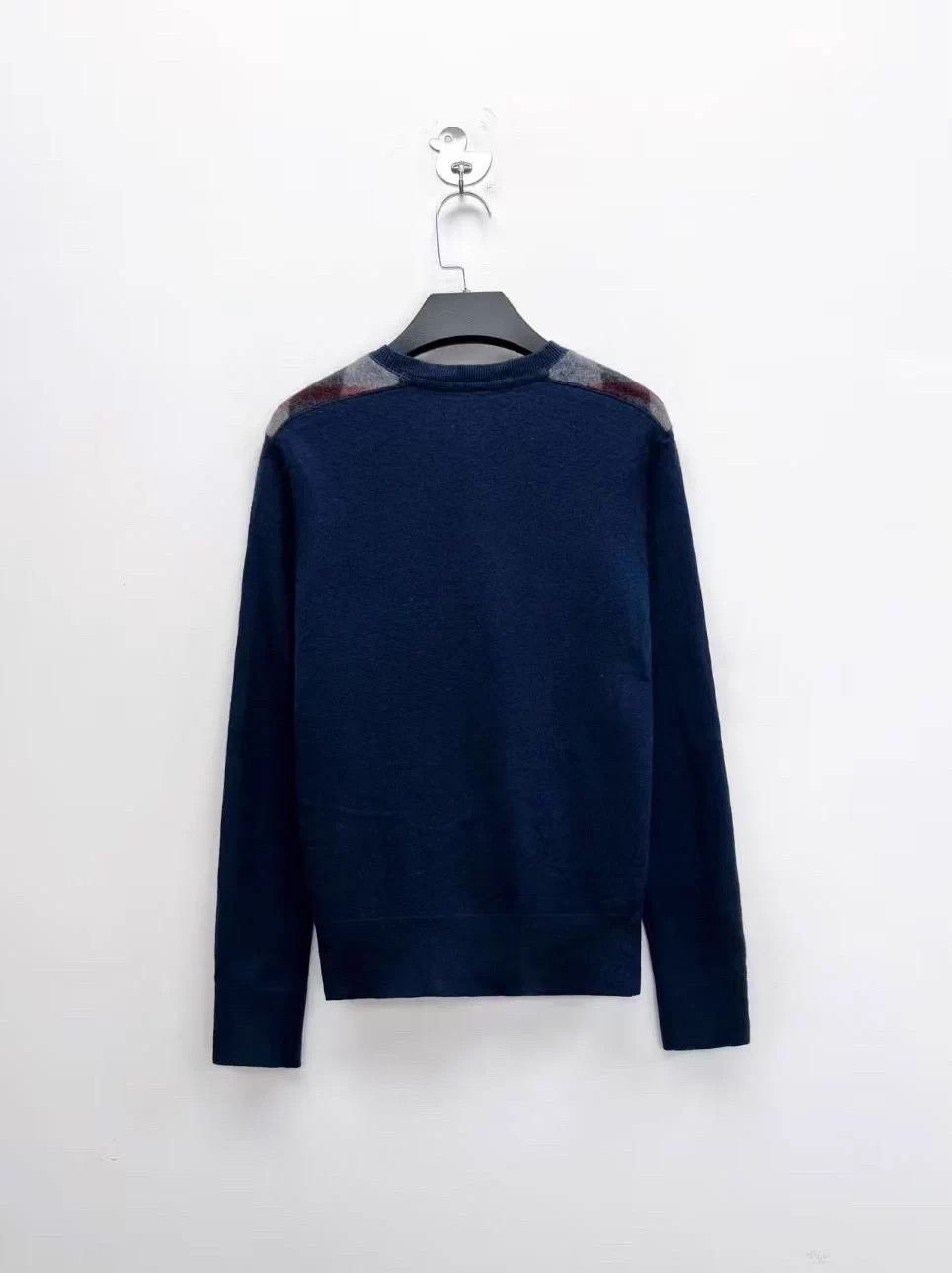 Burberry Burberry Navy Collar Check Panel Cashmere Blend Sweater M Size US M / EU 48-50 / 2 - 2 Thumbnail
