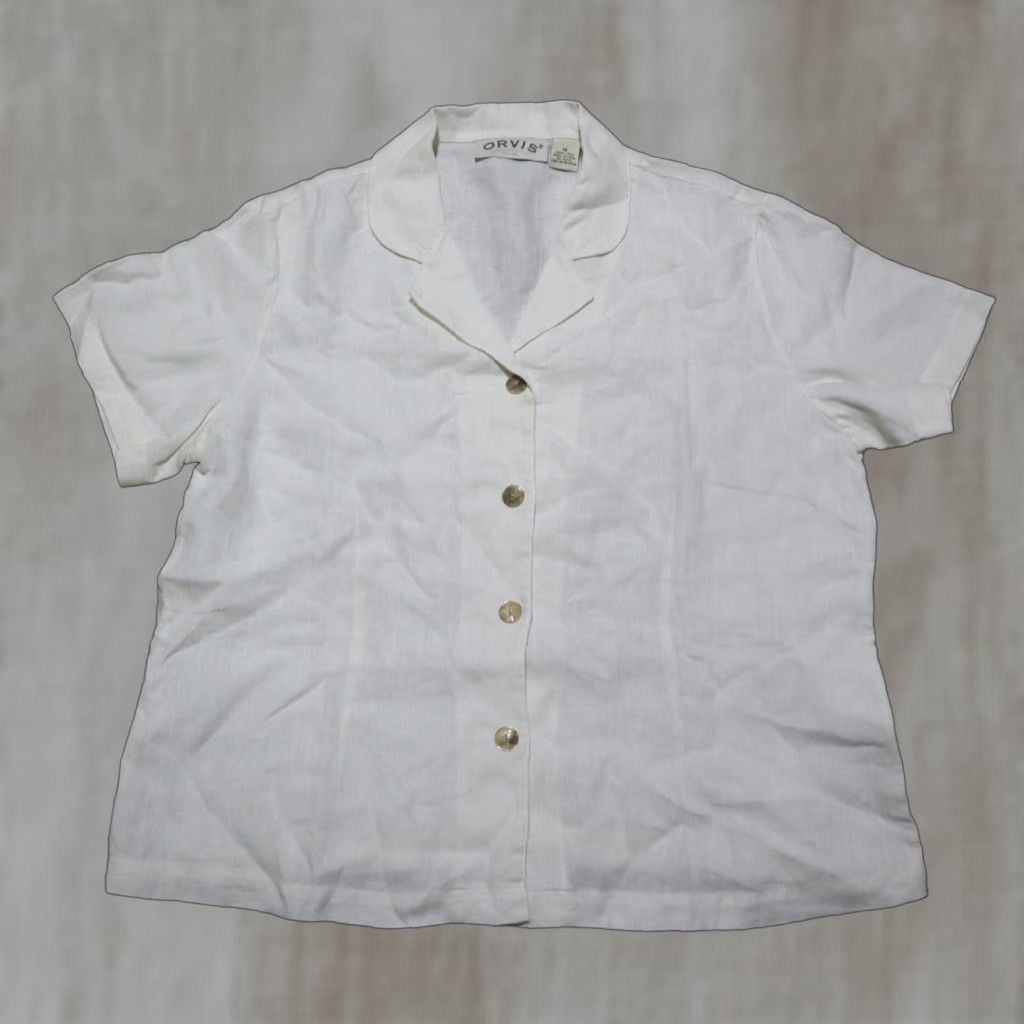 Orvis Orvis Shirt Women Adult 14 White Button-Up Short Sleeve Dress Shirt Buttons Shopwear Size XL / US 12-14 / IT 48-50 - 1 Thumbnail