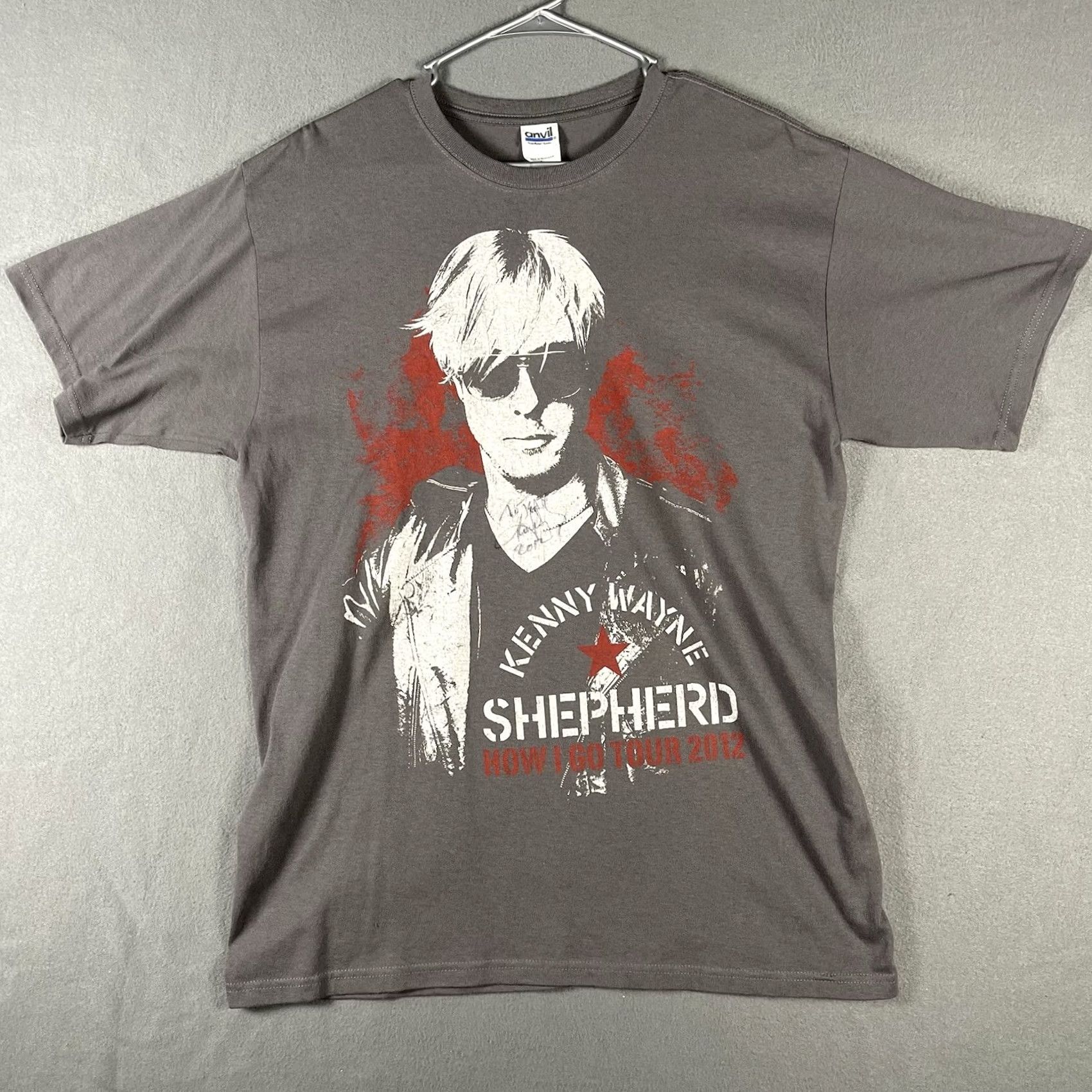 Anvil Kenny Wayne Shepherd T-Shirt Band Anvil L Gray Autographed 2012 Tour Mens T-Shirt Regular Short Sleeve Crew Neck Shirt Size US L / EU 52-54 / 3 - 2 Thumbnail
