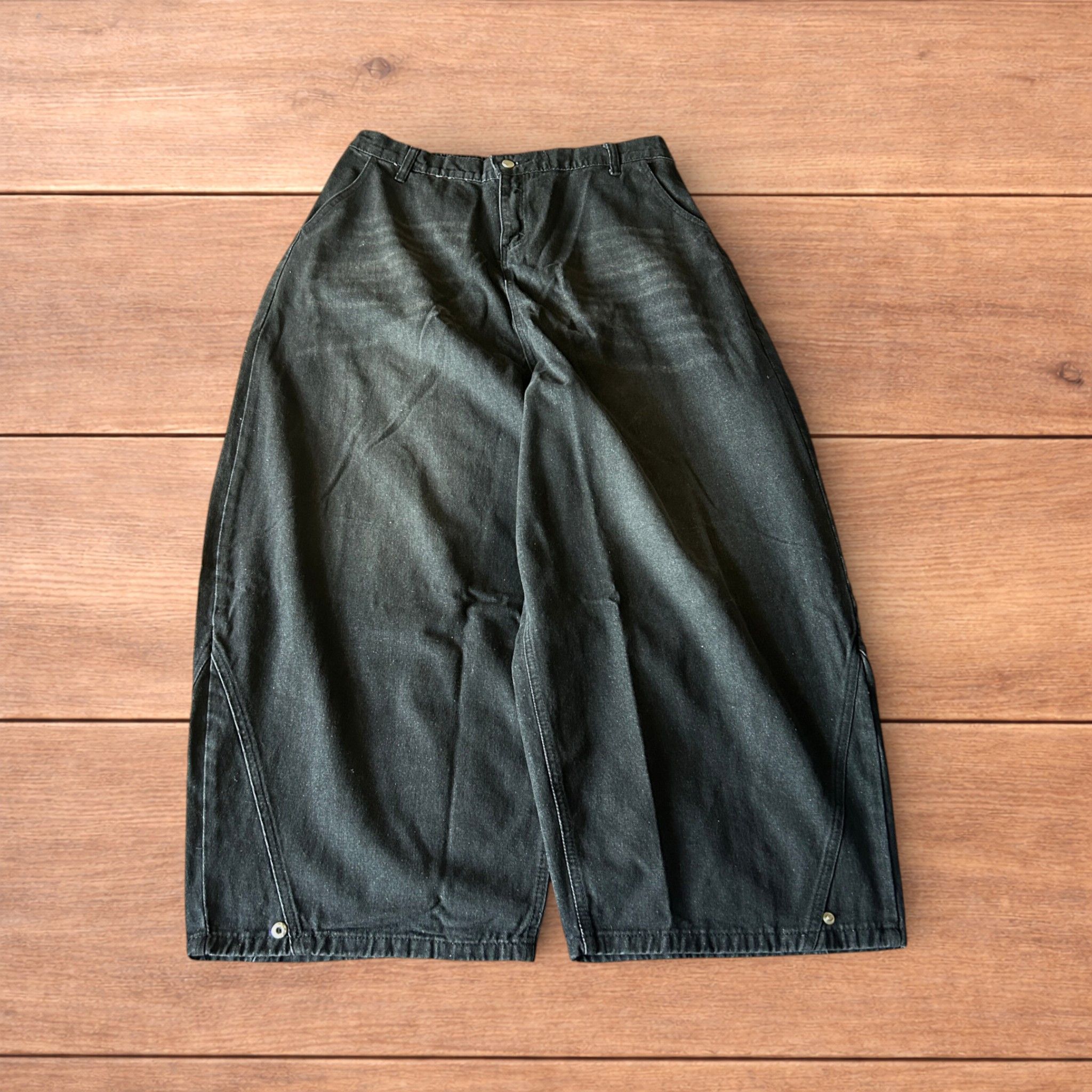 Japanese Brand Super baggy wide leg balloon fit jeans in washed black. Size US 34 / EU 50 - 1 Thumbnail