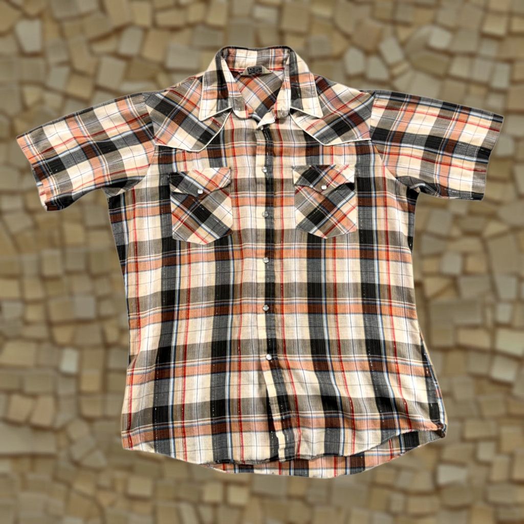 Rails VINTAGE Canyon Trails Western Shirt Adult MEDIUM Brown Plaid Pearl Snap 70s Mens Size US M / EU 48-50 / 2 - 1 Thumbnail