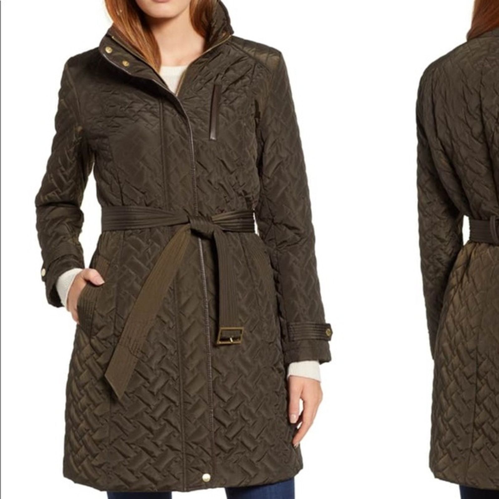 Cole Haan Cole Haan Brown Quilted Belted Coat Med Long Jacket Hooded Size M / US 6-8 / IT 42-44 - 1 Thumbnail