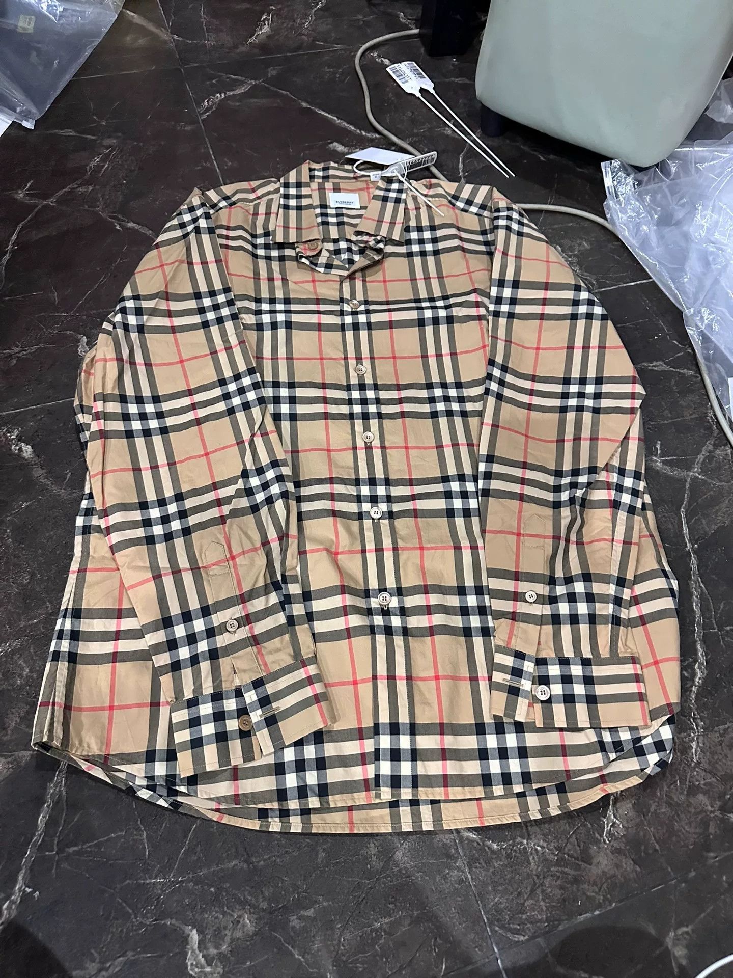 Burberry Burberry Check Stripe Beige Men's Shirt Size US XL / EU 56 / 4 - 1 Thumbnail