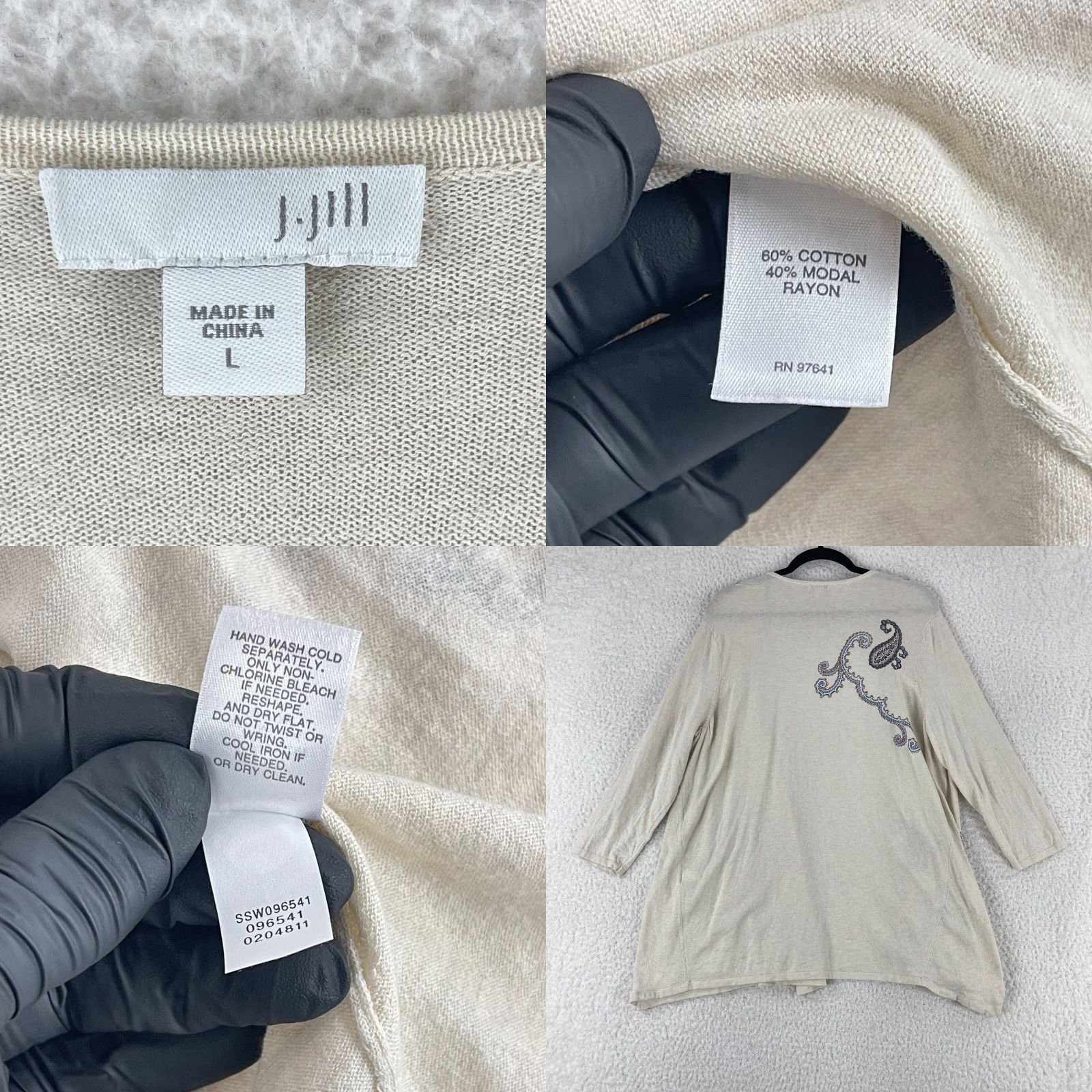 J. Jill J. Jill Cardigan Sweater Womens Large Ivory Paisley Print 3/4 Sleeve Cotton Knit Size L / US 10 / IT 46 - 8 Thumbnail