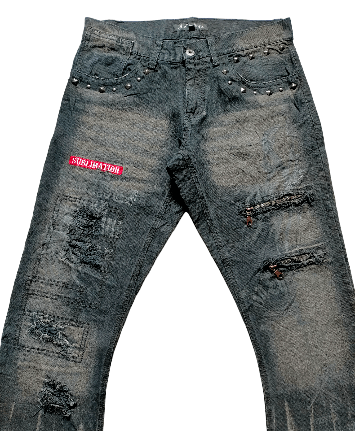 If Six Was Nine Flare Jeans In the Attic Patchwork Stude Punk Boot cut Size US 30 / EU 46 - 3 Thumbnail