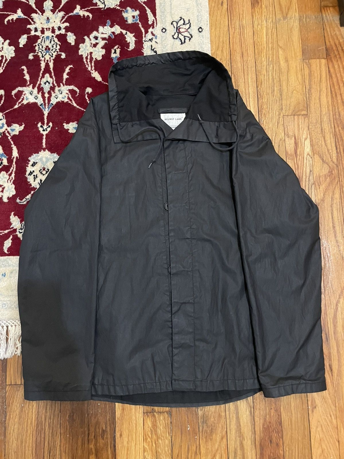 image of Helmut Lang Archive 1999 Wax Cotton Windbreaker / Raincoat in Black, Men's (Size Medium)
