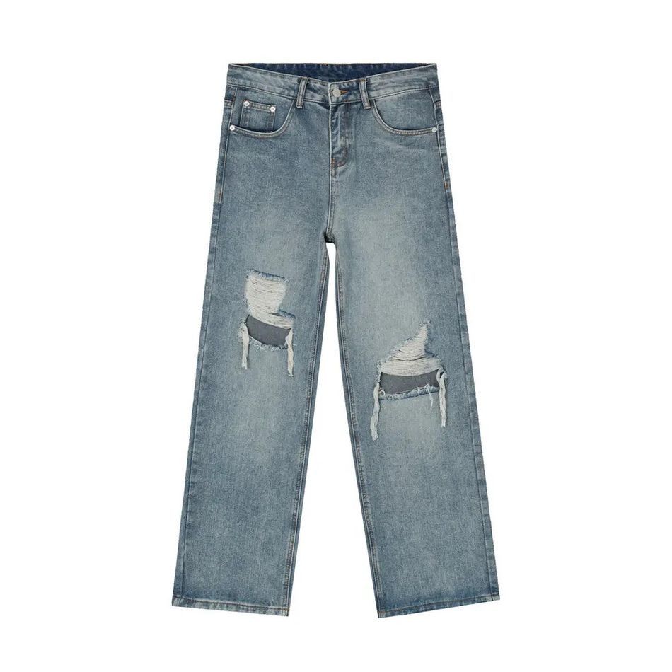 Japanese Brand Retro loose straight leg ripped jeans Size US 32 / EU 48 - 4 Thumbnail