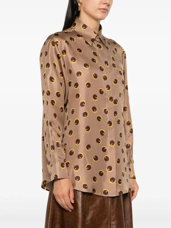 Fendi o1loc1c0126 Printed Silk Shirt in Brown Size L / US 10 / IT 46 - 2 Thumbnail