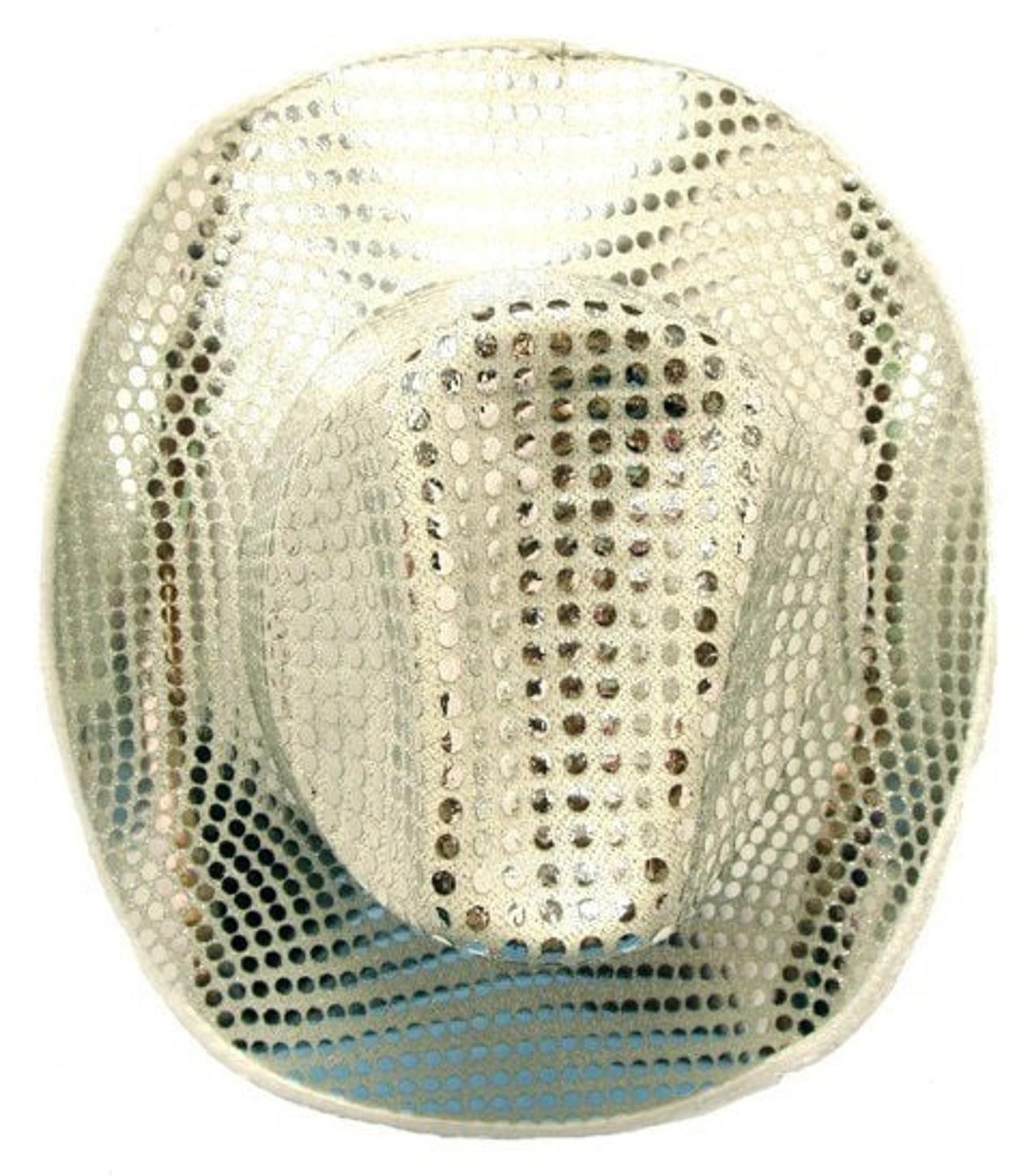 Designer Sequin Fabric Cowboy/Cowgirl Hat SILVER Size ONE SIZE - 1 Preview