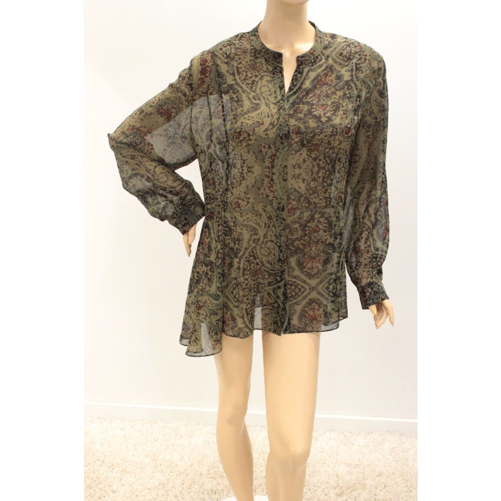 Soft Surroundings Soft Surroundings Plus Size Tunic Blouse Women's 1X Green Geometric Long Sleeve Boho Button Ruffle Casual Nature Womens Size XL / US 12-14 / IT 48-50 - 4 Thumbnail