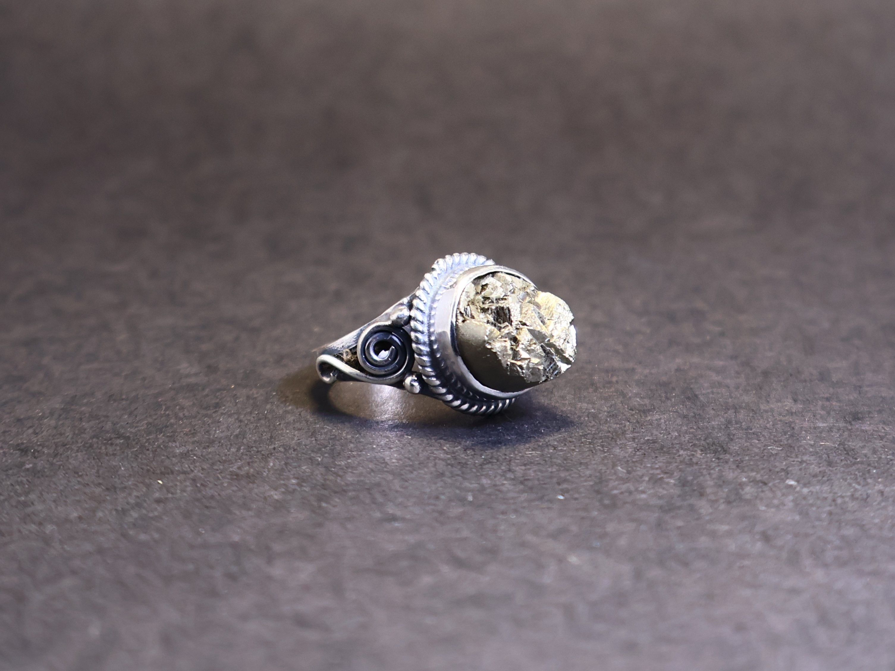 Handmade Pyrite ring, Round ring, Sterling Silver Handmade Gemstone Size ONE SIZE - 6 Thumbnail