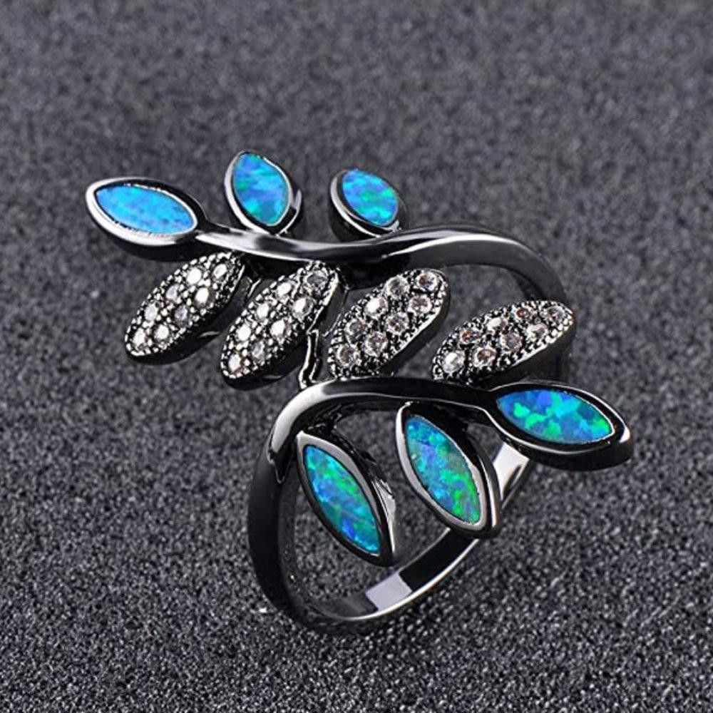 Designer 35mm Blue Opal & CZ Zircon Leaf Branch Ring - Size 7 Size ONE SIZE - 4 Thumbnail
