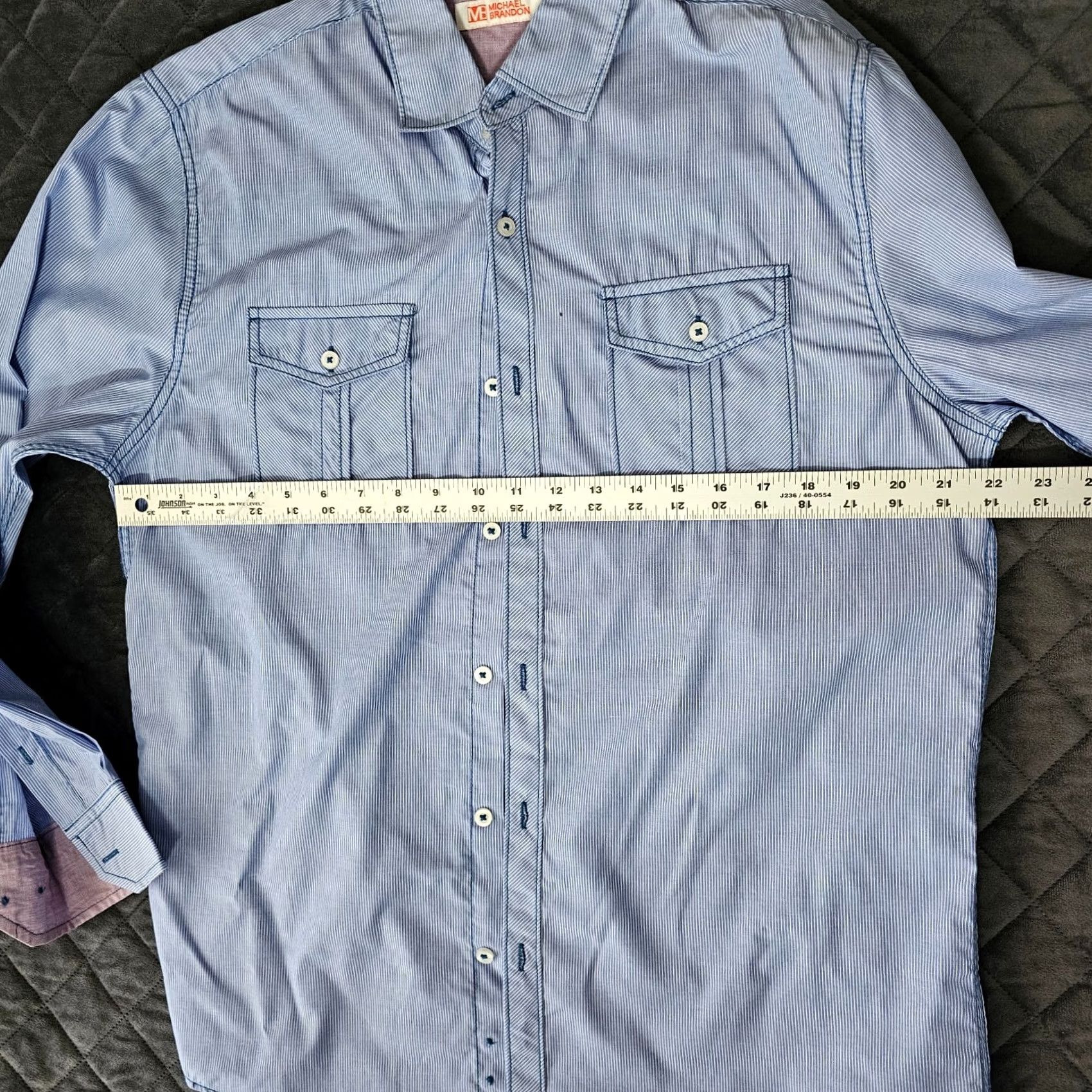 Vintage Michael Brandon Mens Button-Down Shirt M Blue Striped Cotton Long Sleeve Button-Up Collared Size US M / EU 48-50 / 2 - 7 Thumbnail