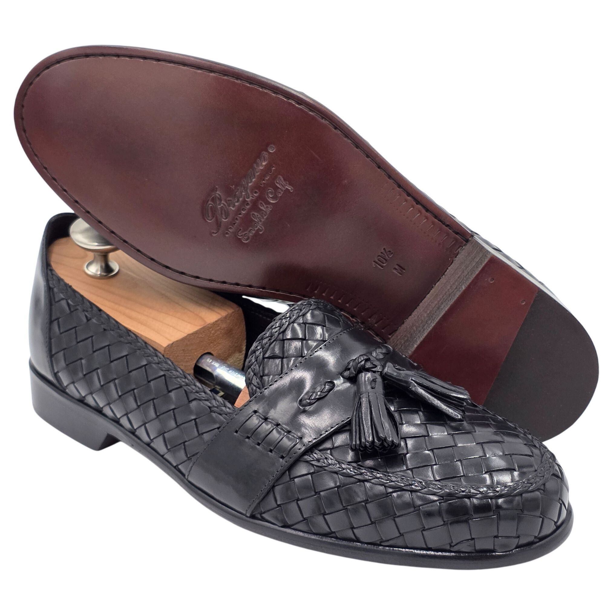 Bragano NEW Vintage Bragano Italy Black Woven Leather Tassel Loafer Size US 10 / EU 43 - 8 Thumbnail