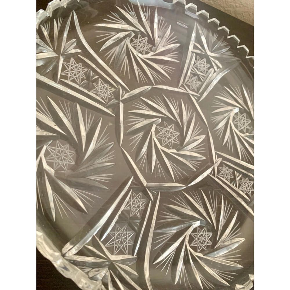 Designer Brilliant Cut Glass - Vintage Cut Crystal Platter Size ONE SIZE - 4 Thumbnail