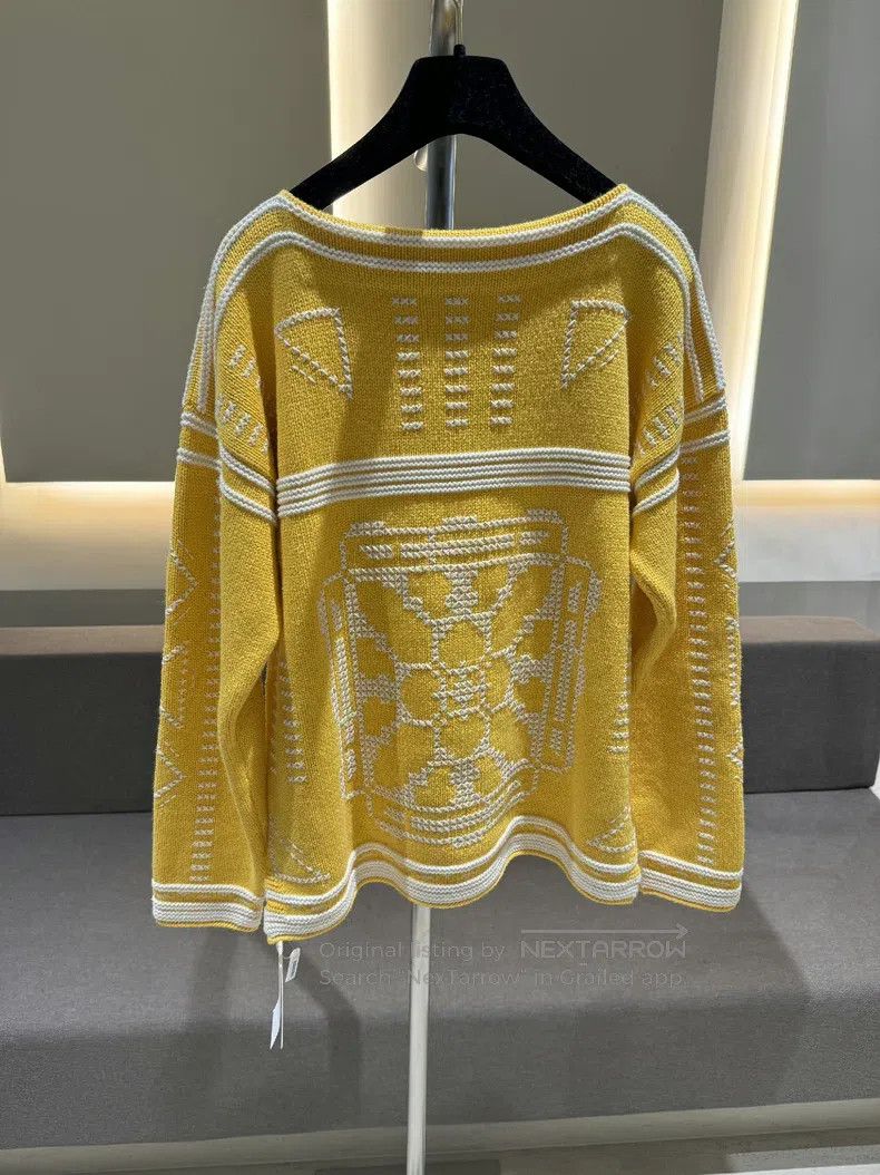 Hermes Hermes Yellow and white color block cross-stitch sweater Size XXS / US 00 / IT 34 - 2 Thumbnail